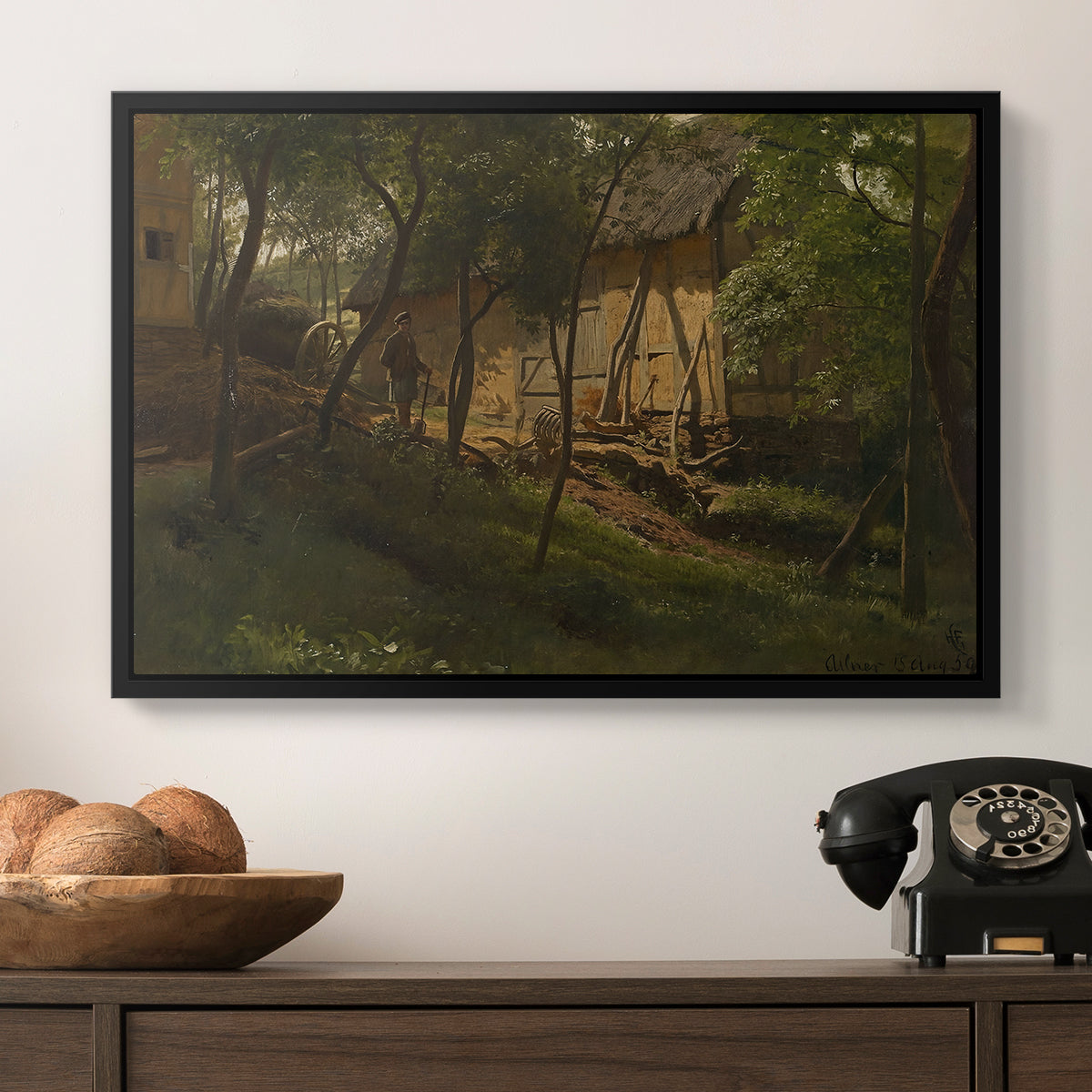 German Farm, 1859 - Floater Framed Canvas Print
