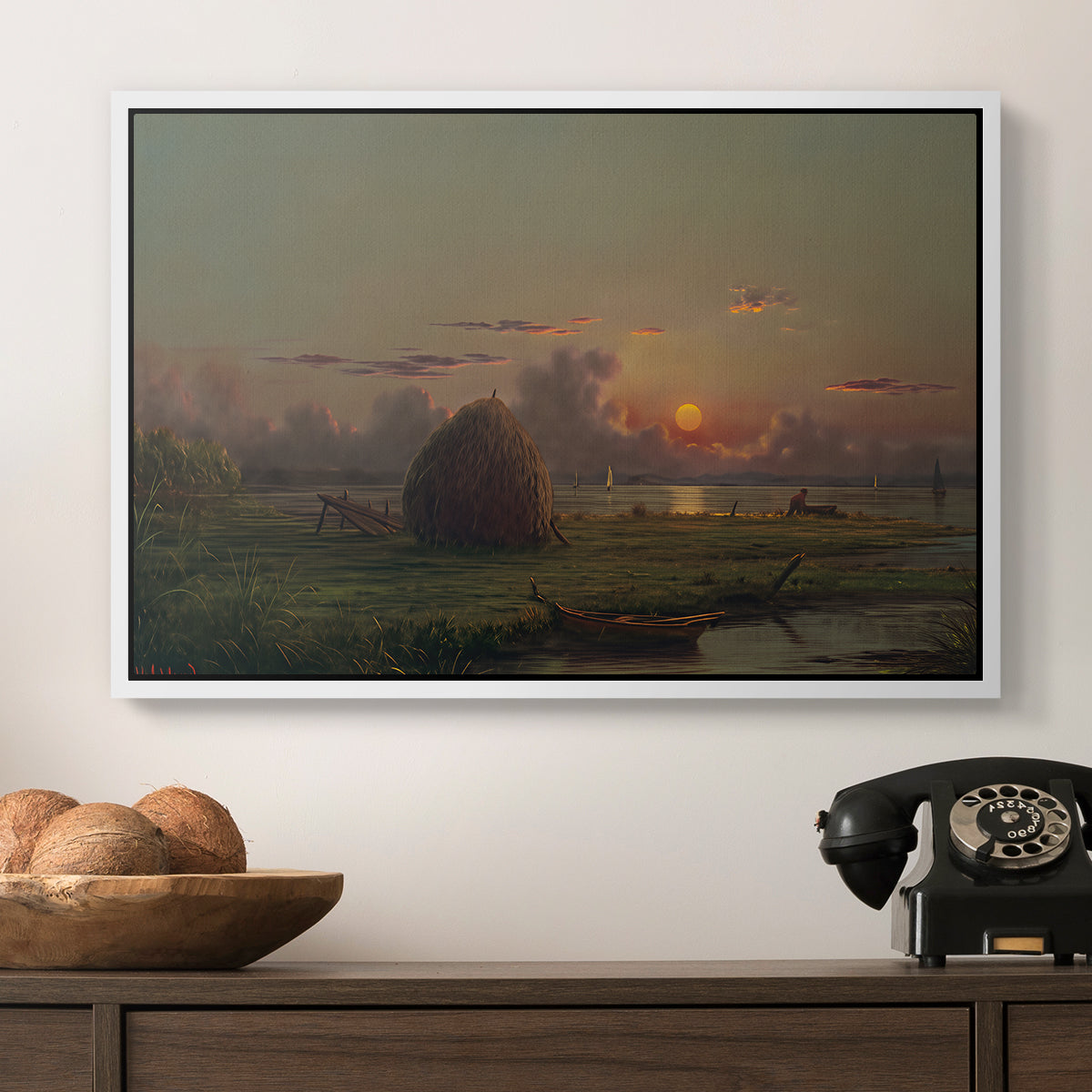 Haystack at Sunset, 1880 - Floater Framed Canvas Print