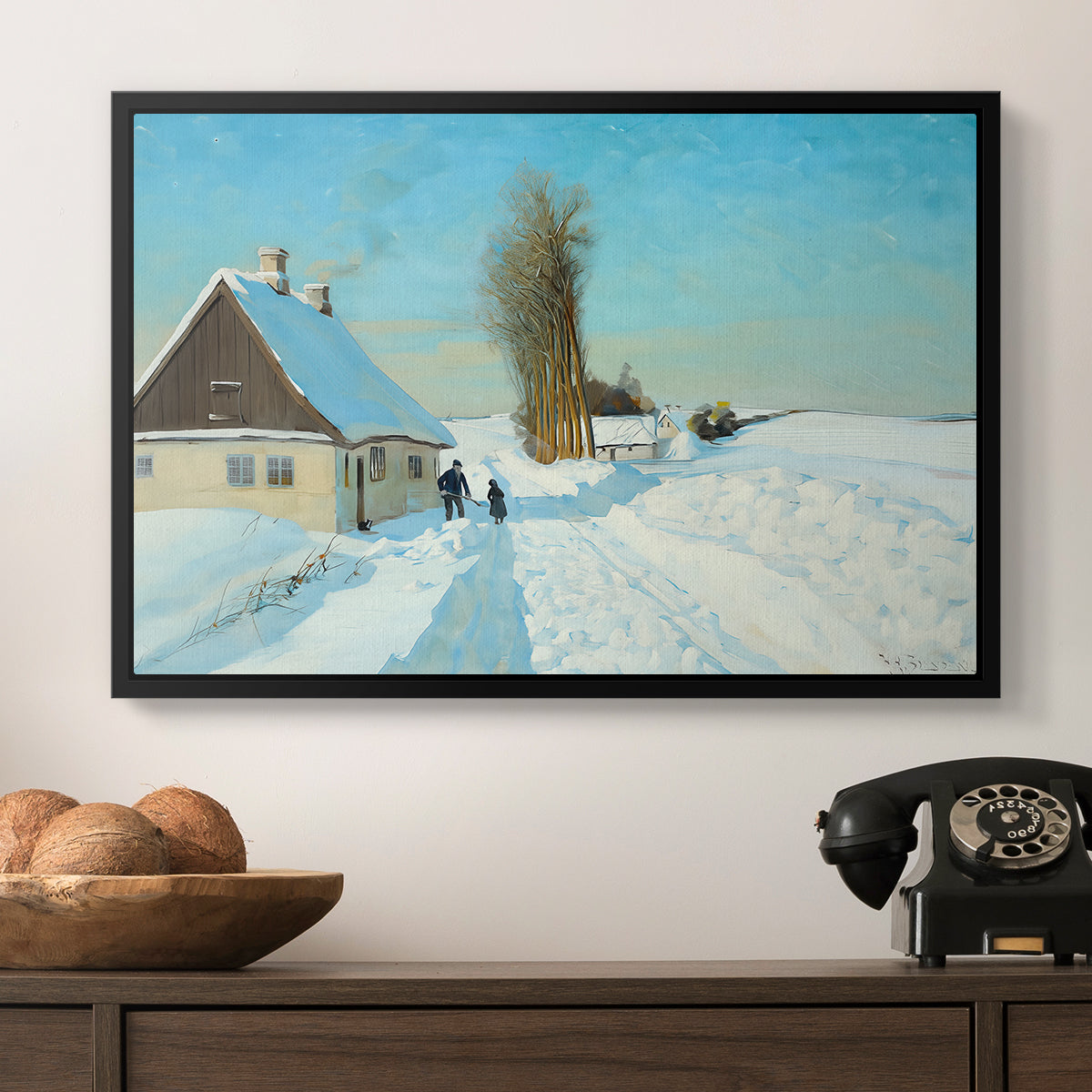 Shoveling Snow on a Beautiful Winter Day, c. 1898 - Floater Framed Canvas Print