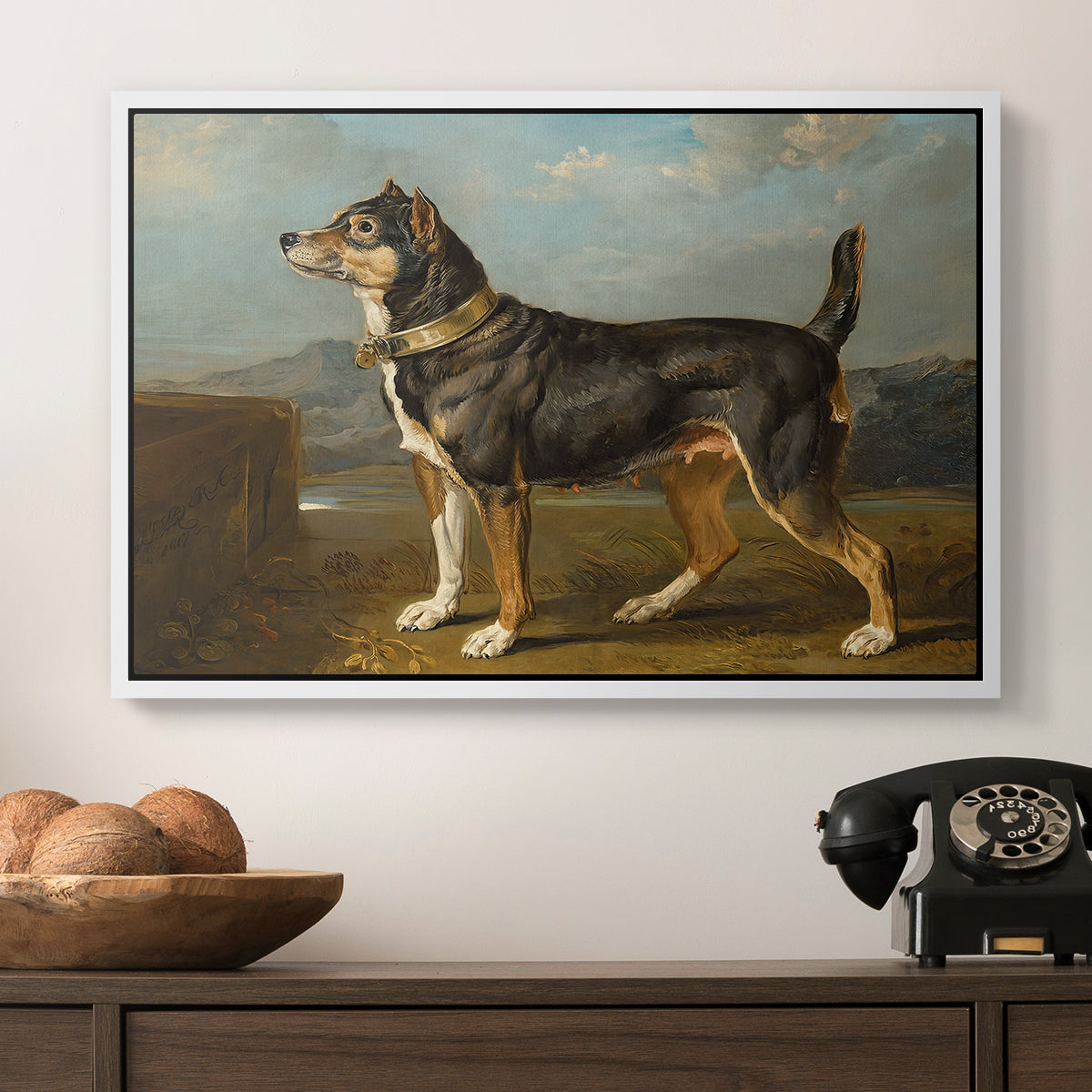 A Terrier in a Landscape, c. 1811 - Floater Framed Canvas Print