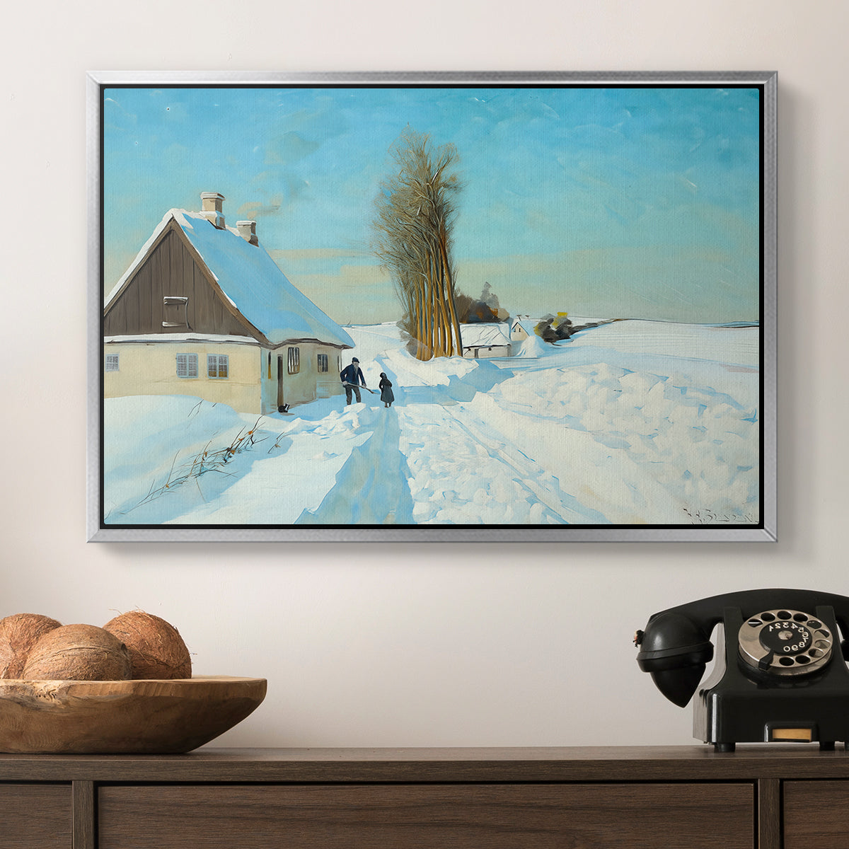 Shoveling Snow on a Beautiful Winter Day, c. 1898 - Floater Framed Canvas Print