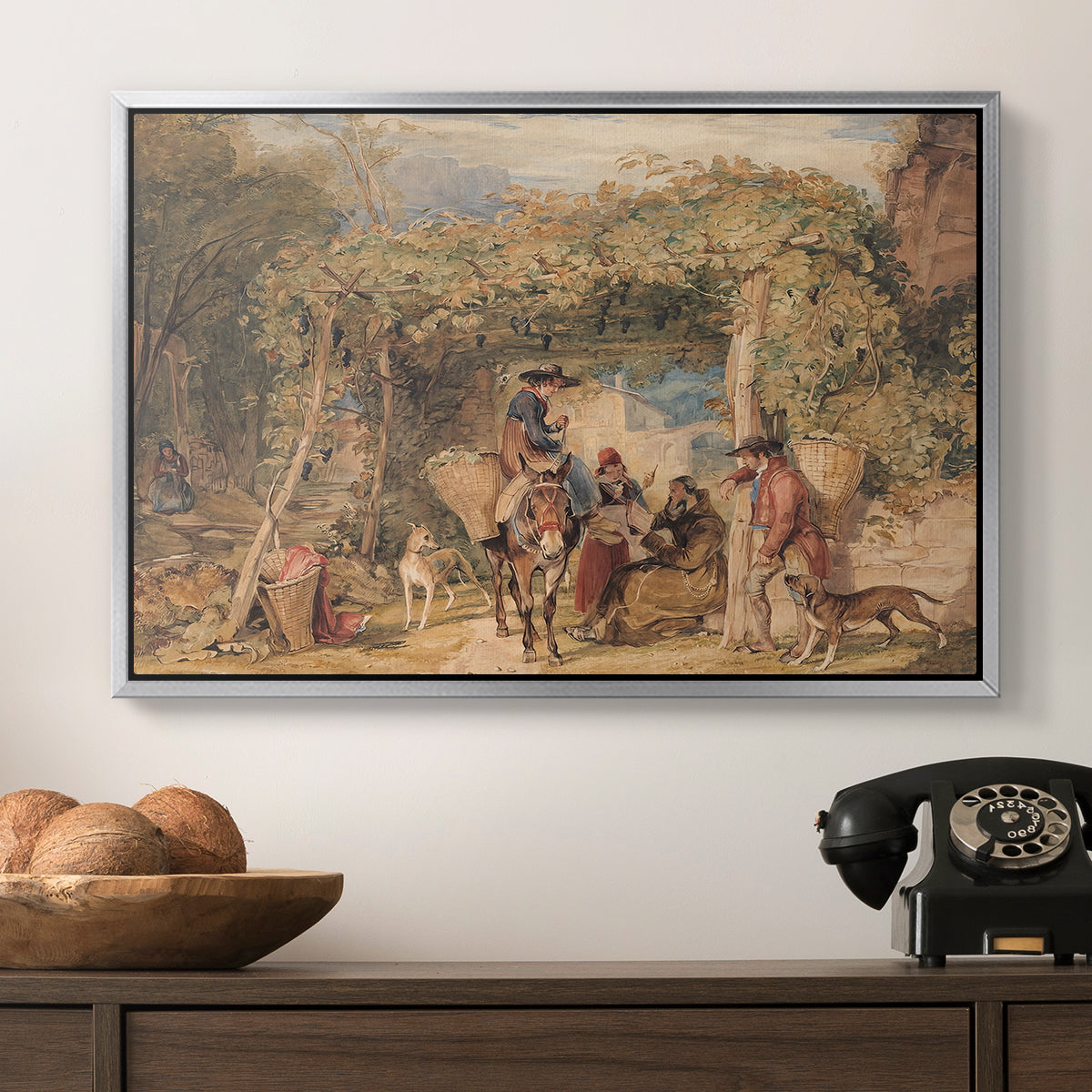 Figures and Animals in a Vineyard, c. 1829 - Floater Framed Canvas Print