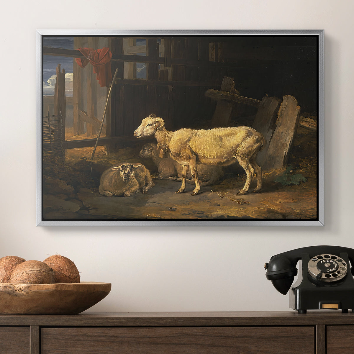 Sheep in a Stable, 1810 - Floater Framed Canvas Print