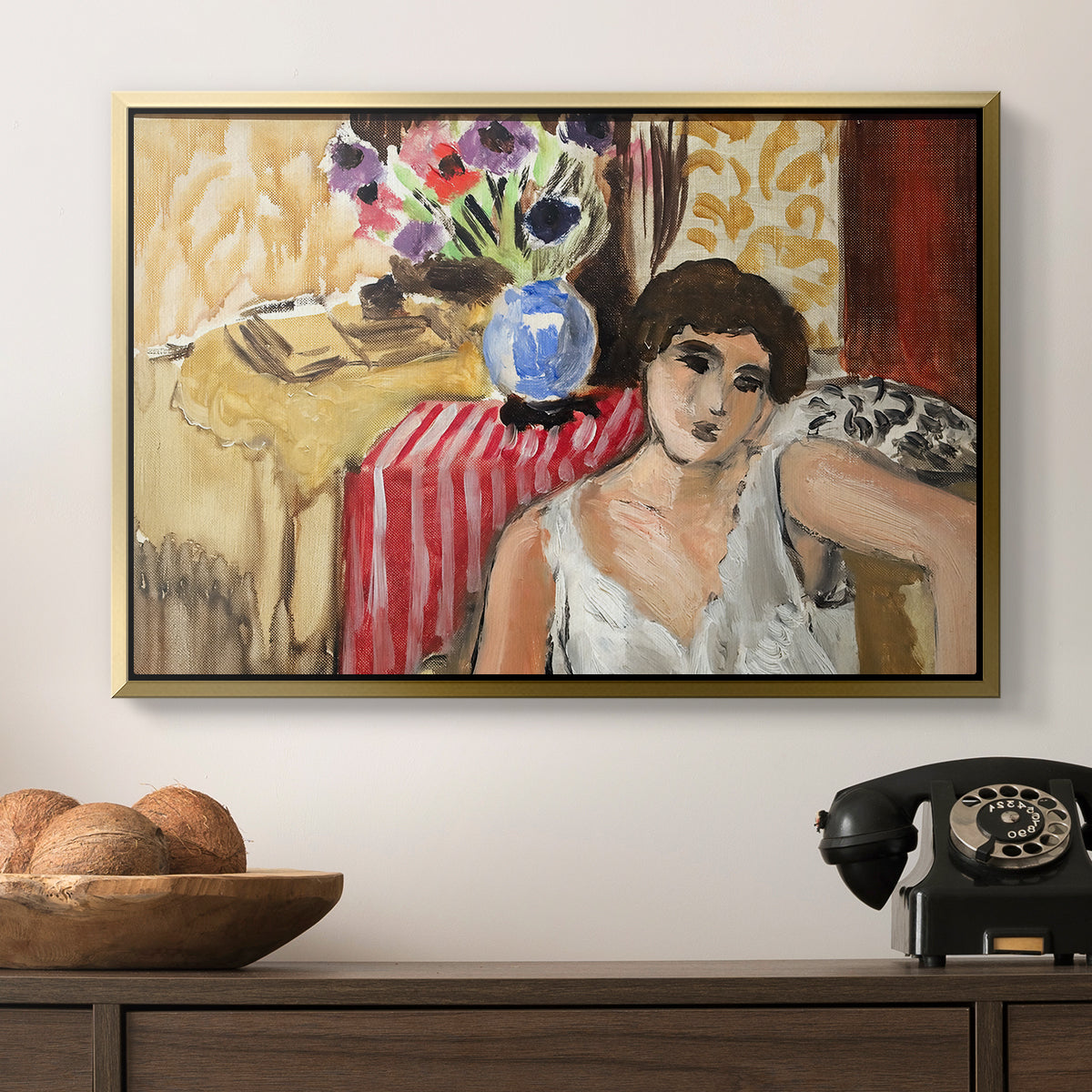 Woman Seated in an Armchair, c. 1920 - Floater Framed Canvas Print