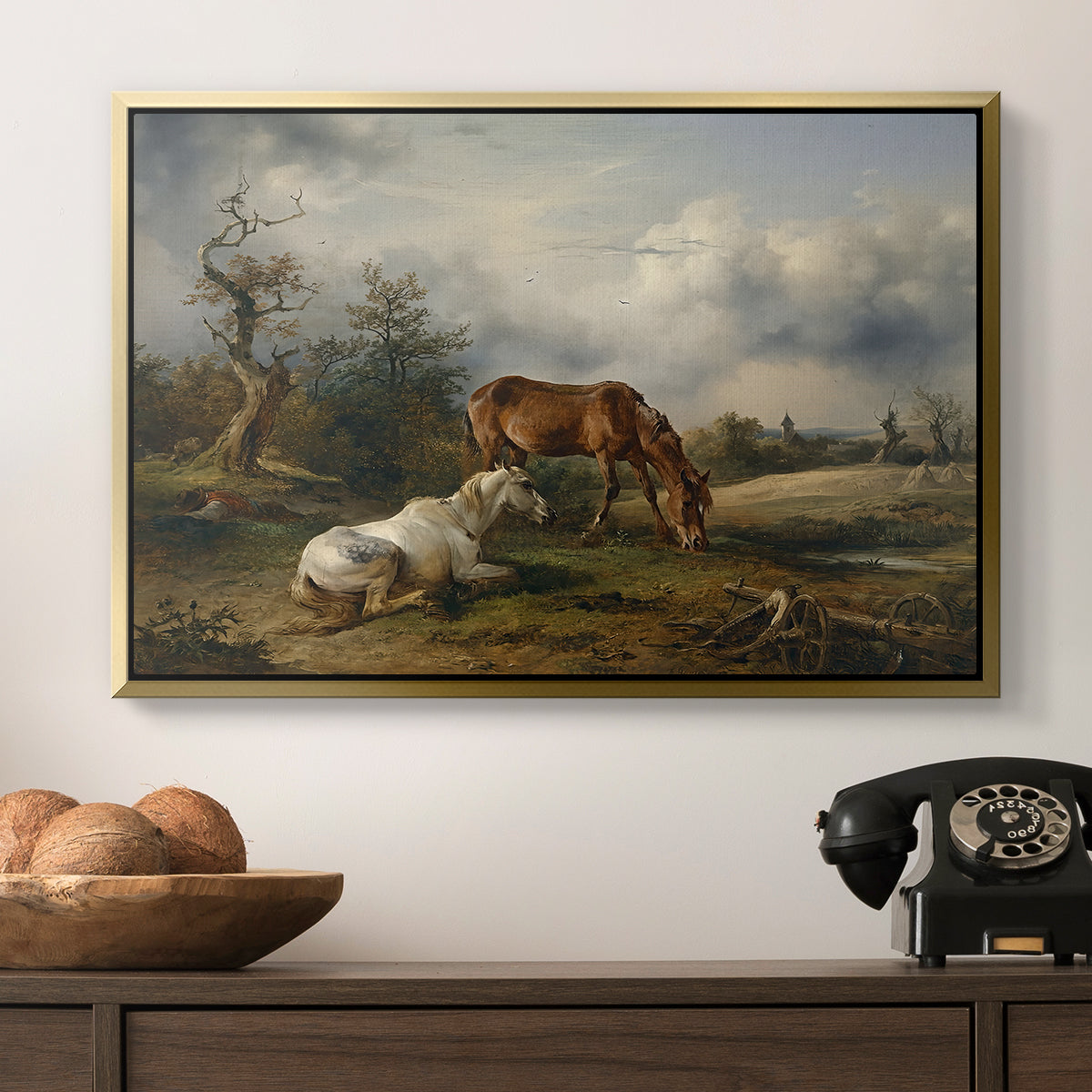 Two Horses on the Pasture, c. 1825 - Floater Framed Canvas Print