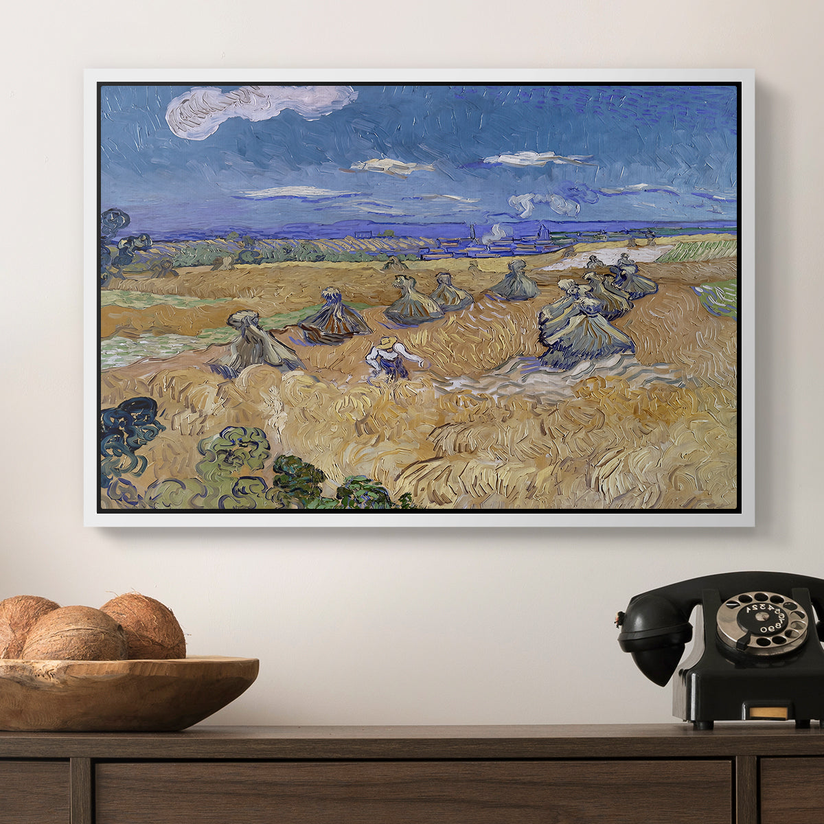 Wheat Field with Reaper, Auvers, 1888 - Floater Framed Canvas Print