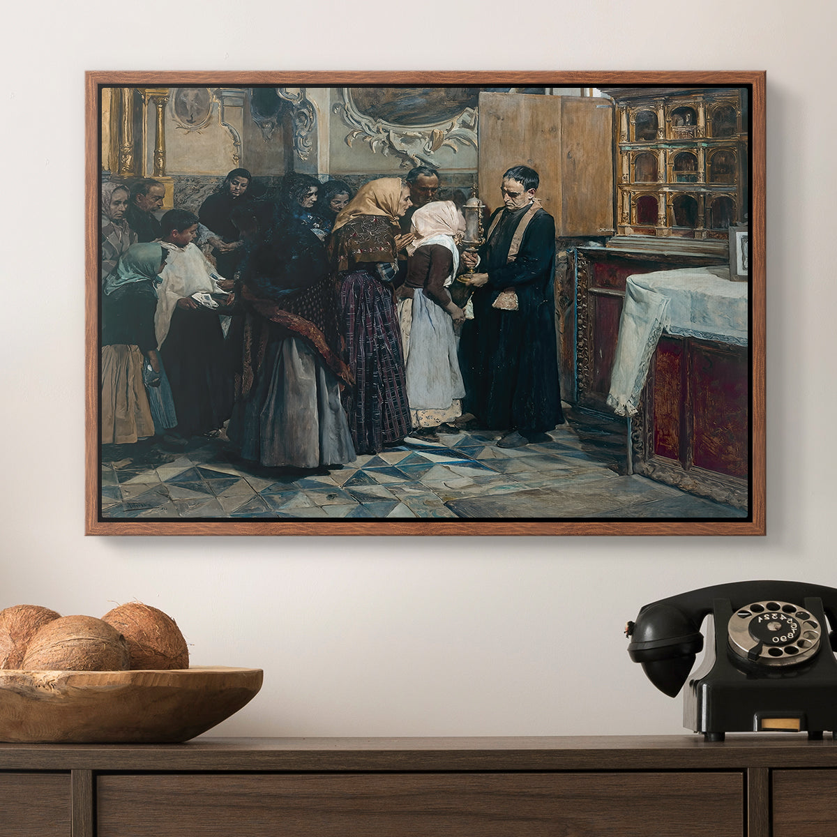Kissing the Relic, 1893 - Floater Framed Canvas Print