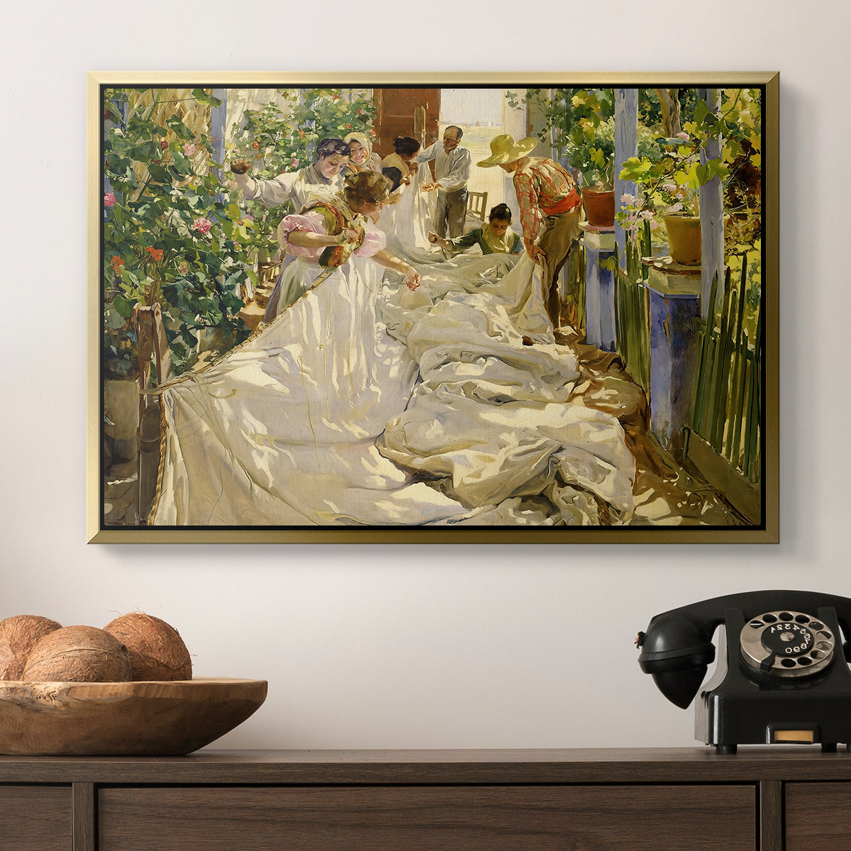 Sewing the Sail, 1896 - Floater Framed Canvas Print