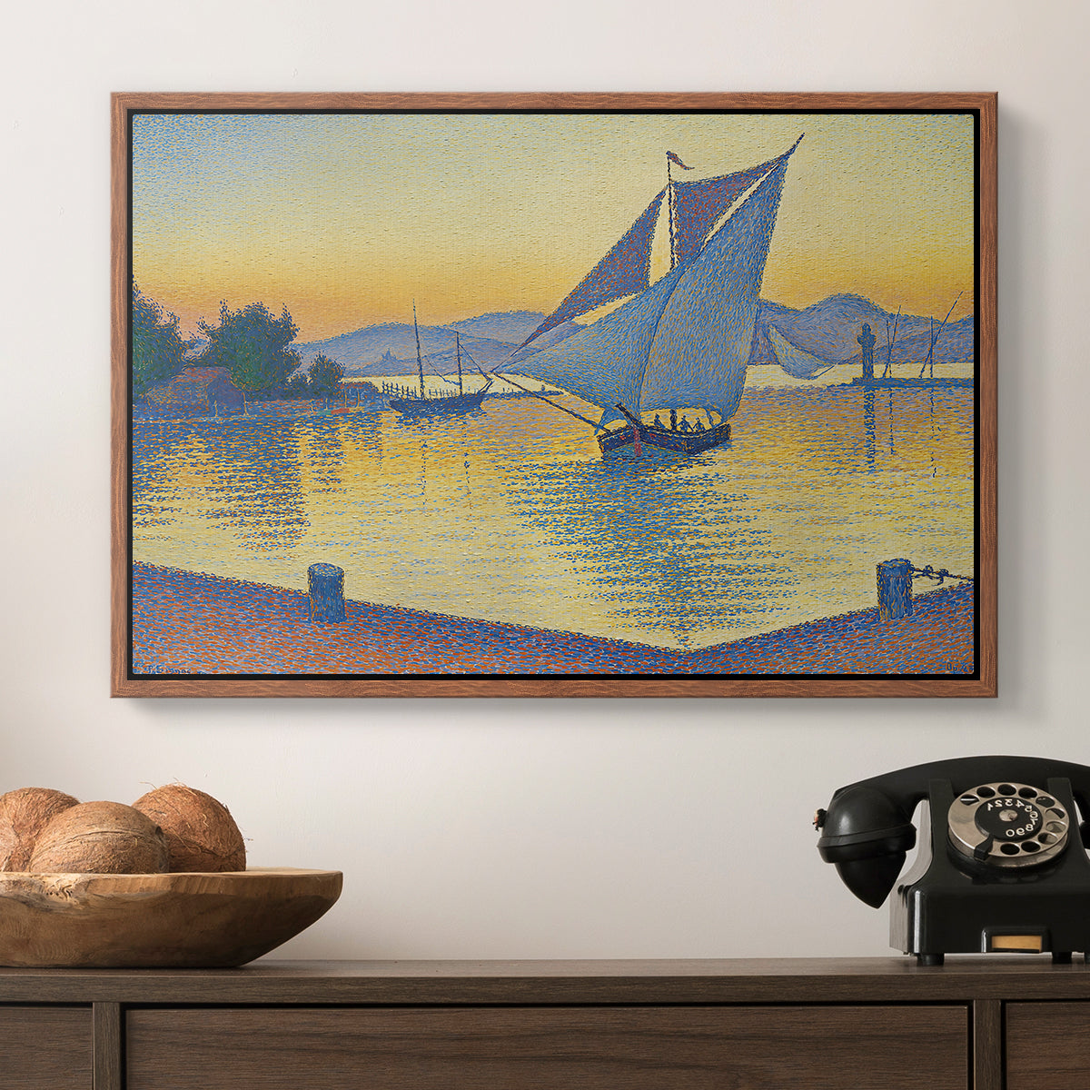 The Port at Sunset, Opus 236, Saint Tropez, 1892 - Floater Framed Canvas Print