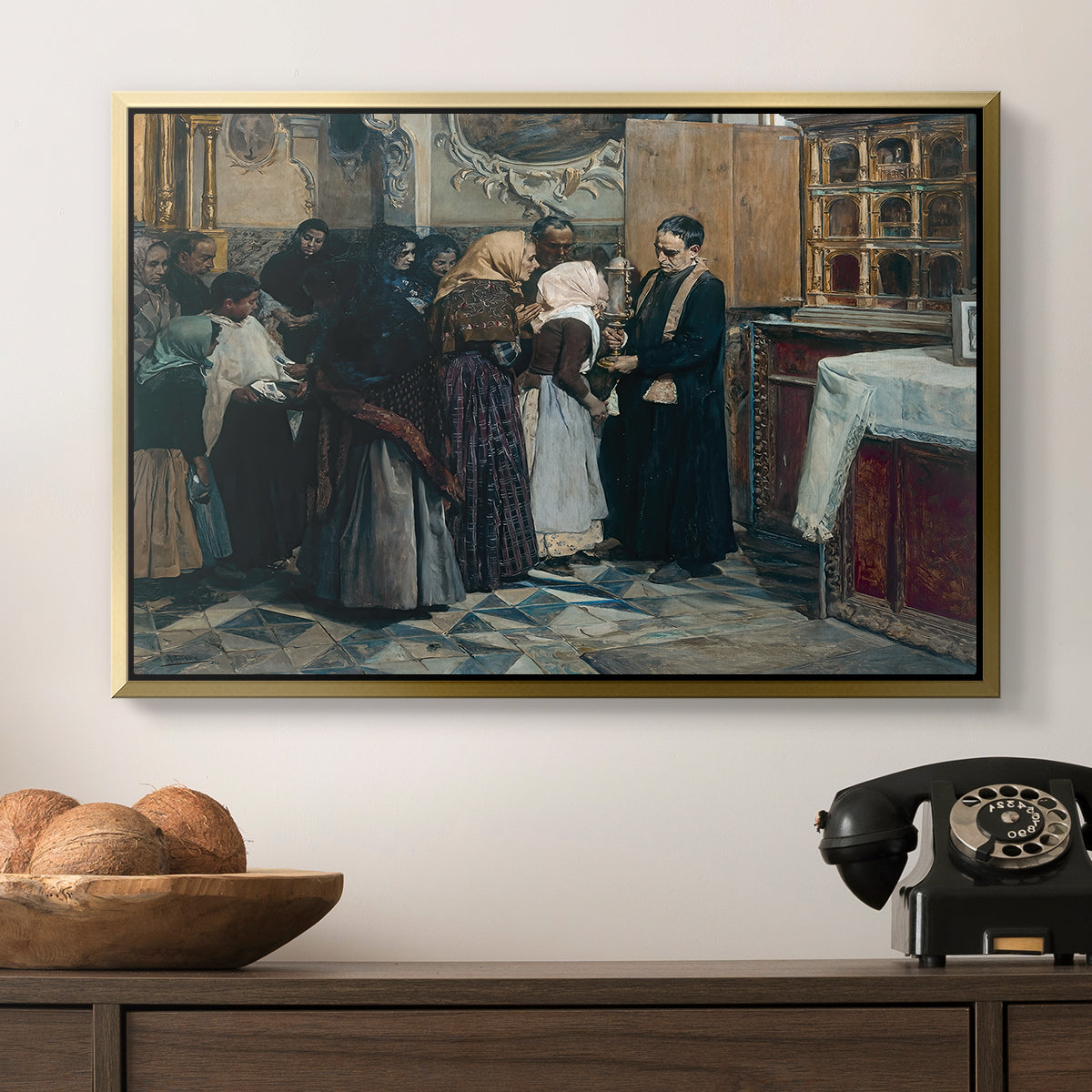 Kissing the Relic, 1893 - Floater Framed Canvas Print