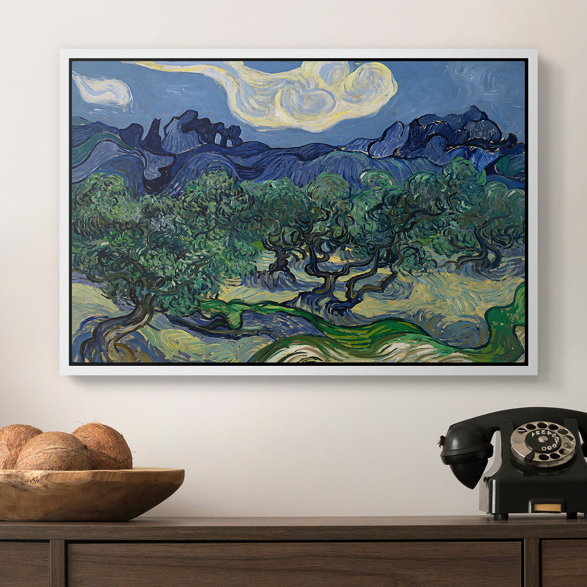 Olive Trees with the Alpilles in the Background, 1889 - Floater Framed Canvas Print