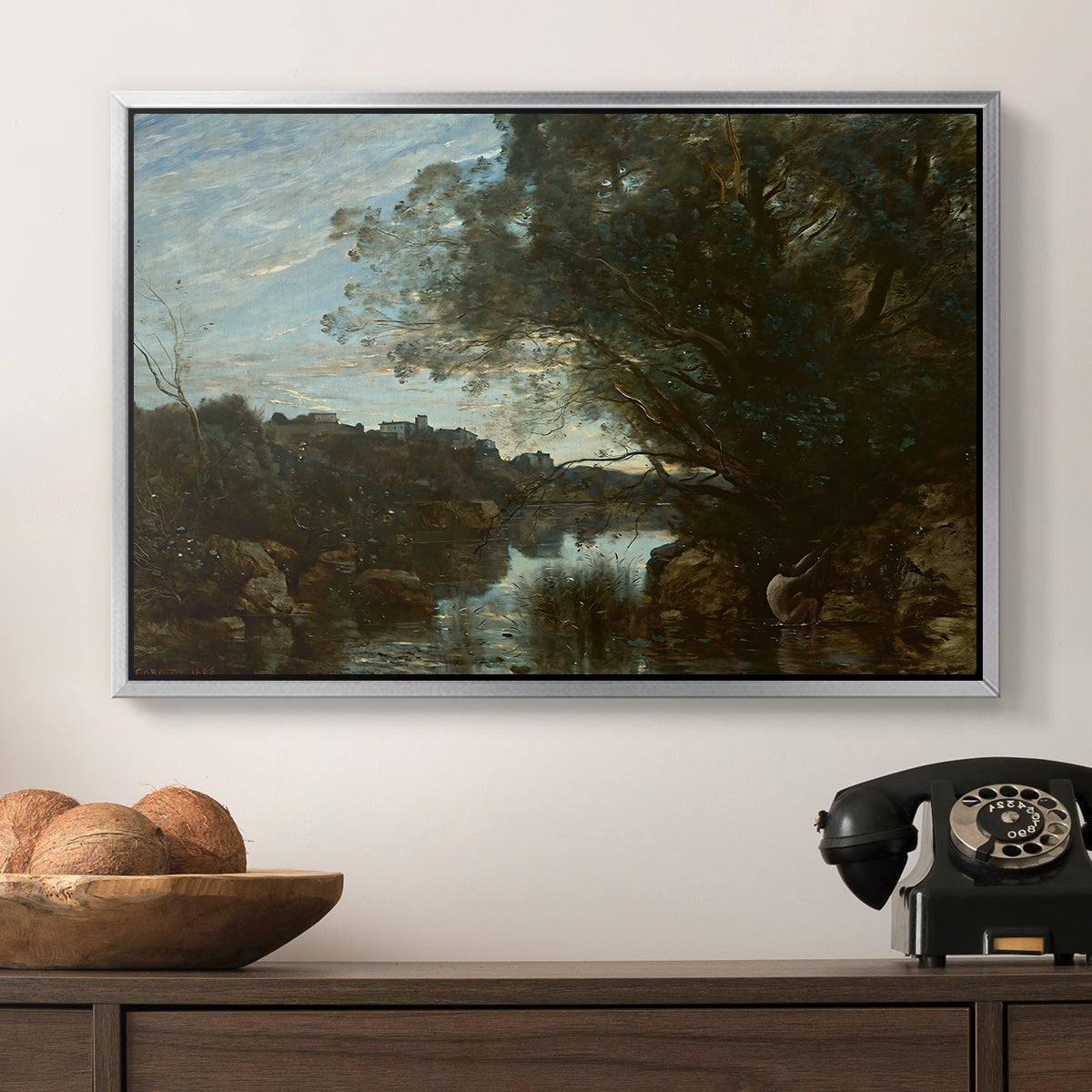 Souvenir of the Environs of Lake Nemi, 1865 - Floater Framed Canvas Print
