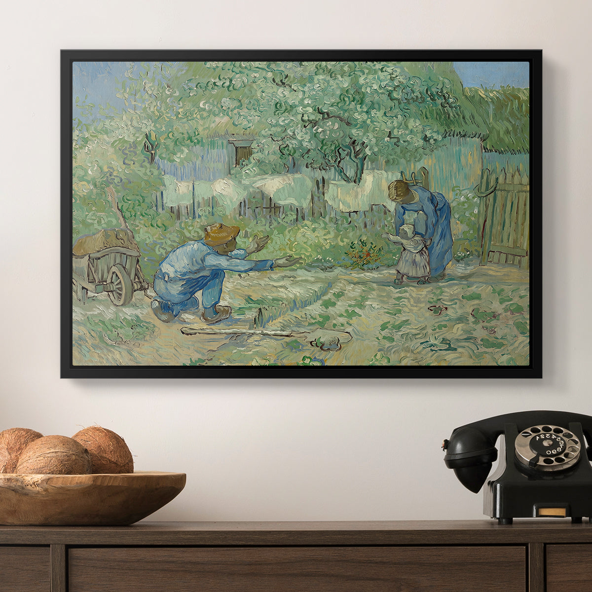 First Steps after Millet, 1890 - Floater Framed Canvas Print