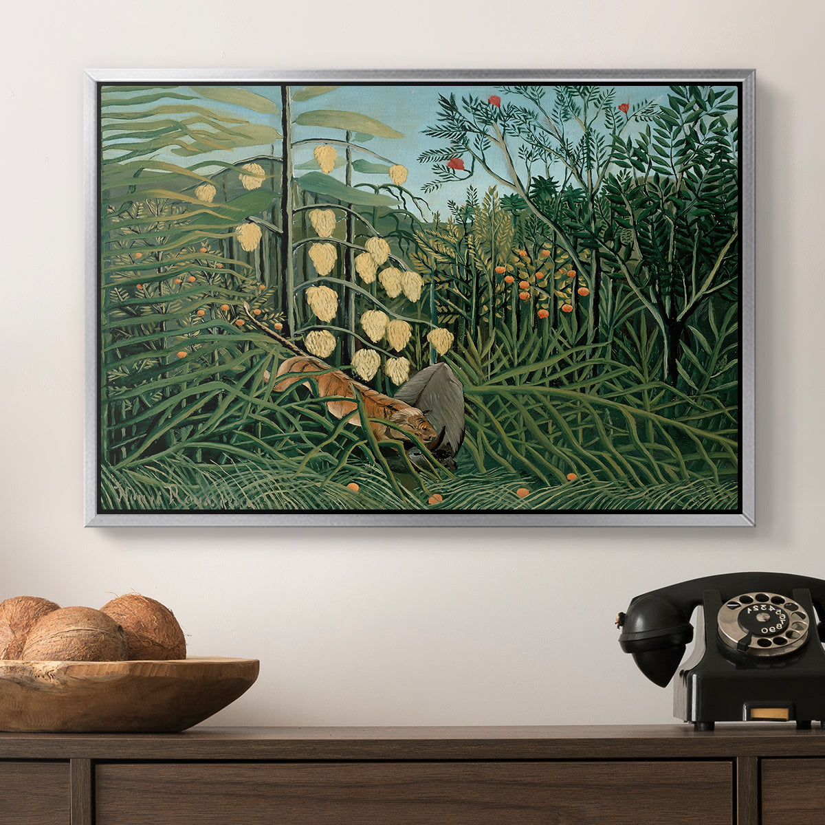 Fight Between a Tiger and a Buffalo, 1908 - Floater Framed Canvas Print