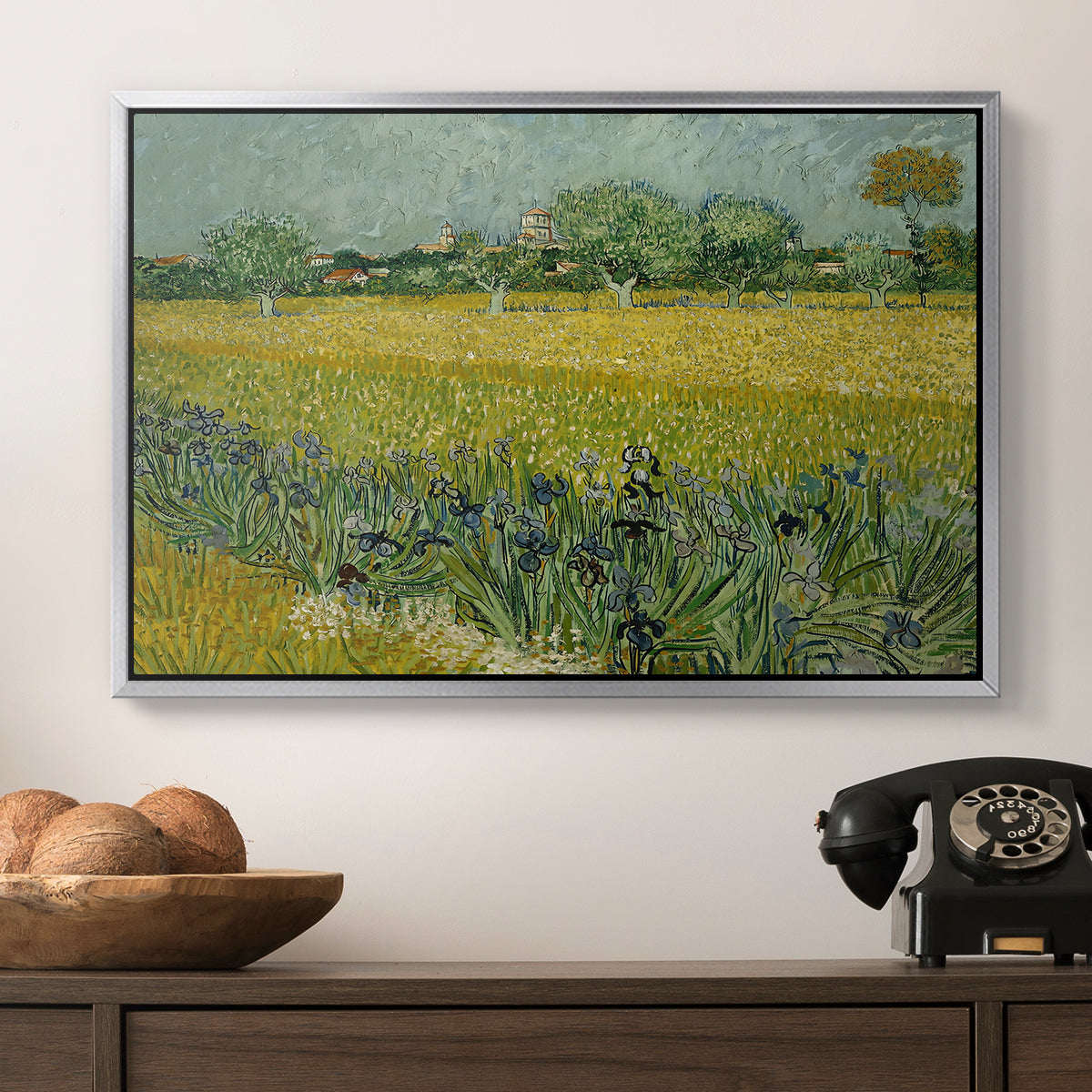 Field with Irises near Arles, 1888 - Floater Framed Canvas Print