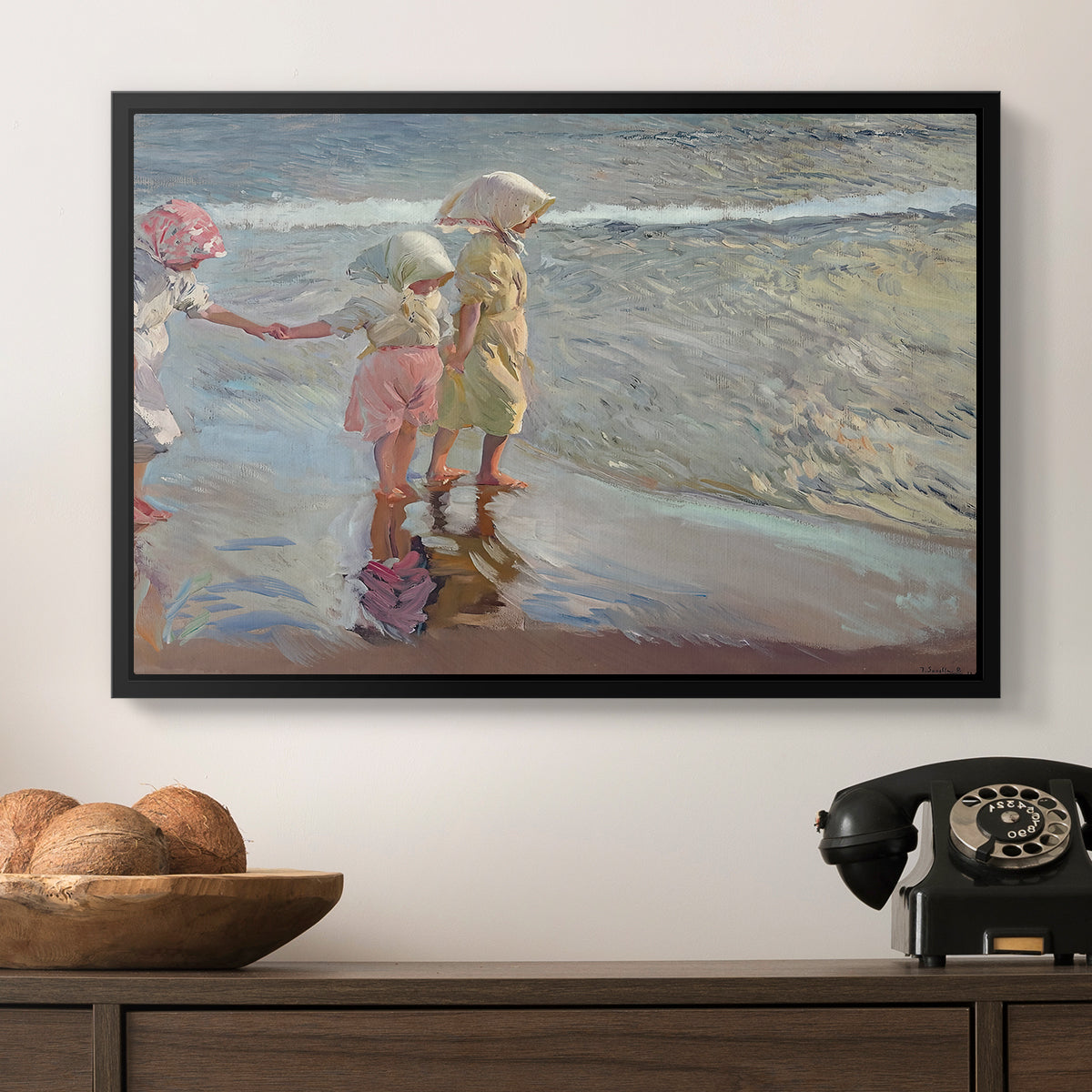 The Three Sisters on the Beach, 1908 - Floater Framed Canvas Print