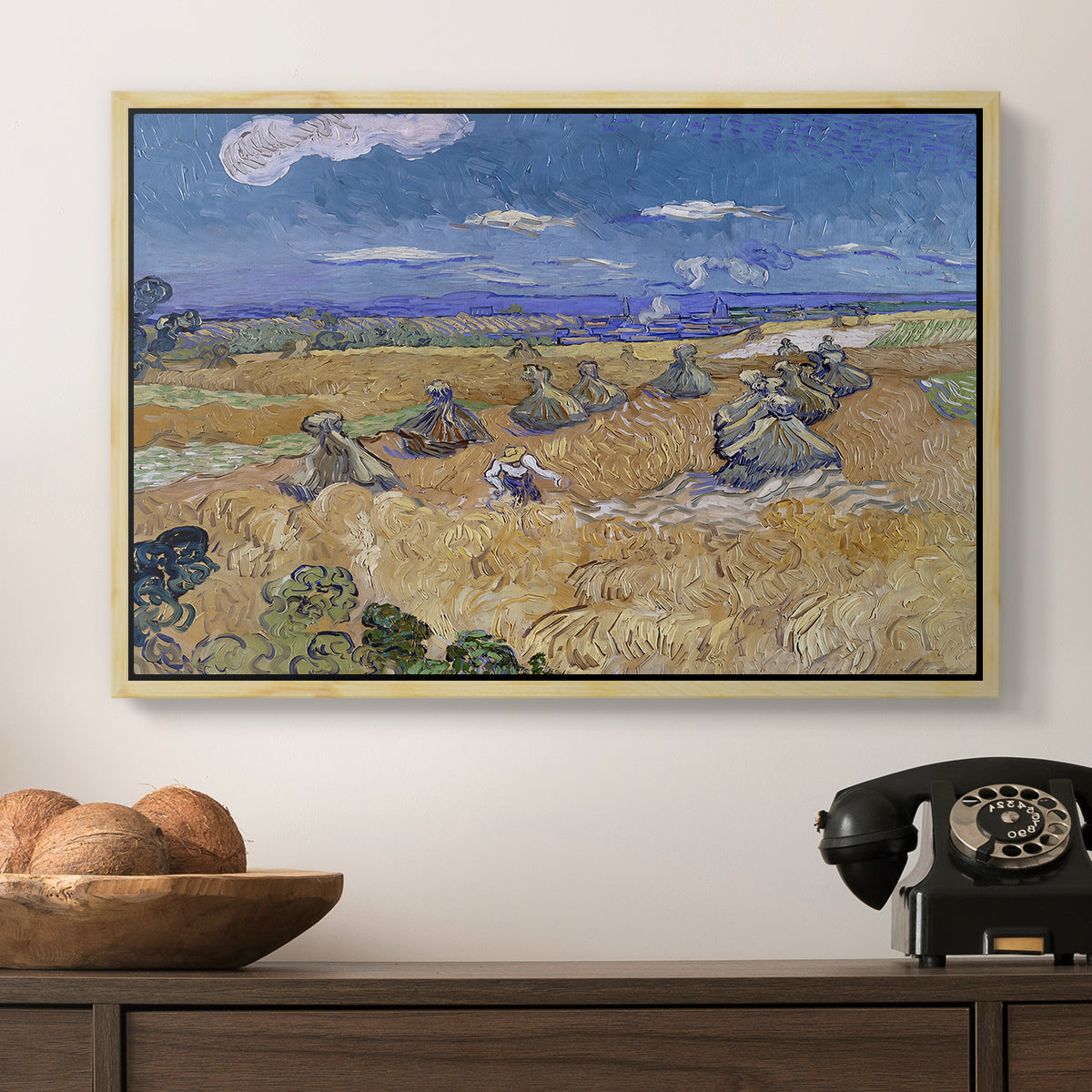 Wheat Field with Reaper, Auvers, 1888 - Floater Framed Canvas Print