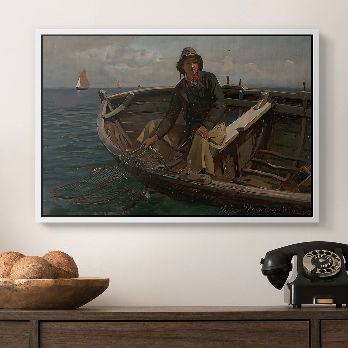 Fishermen from Rügen, 1882 - Floater Framed Canvas Print