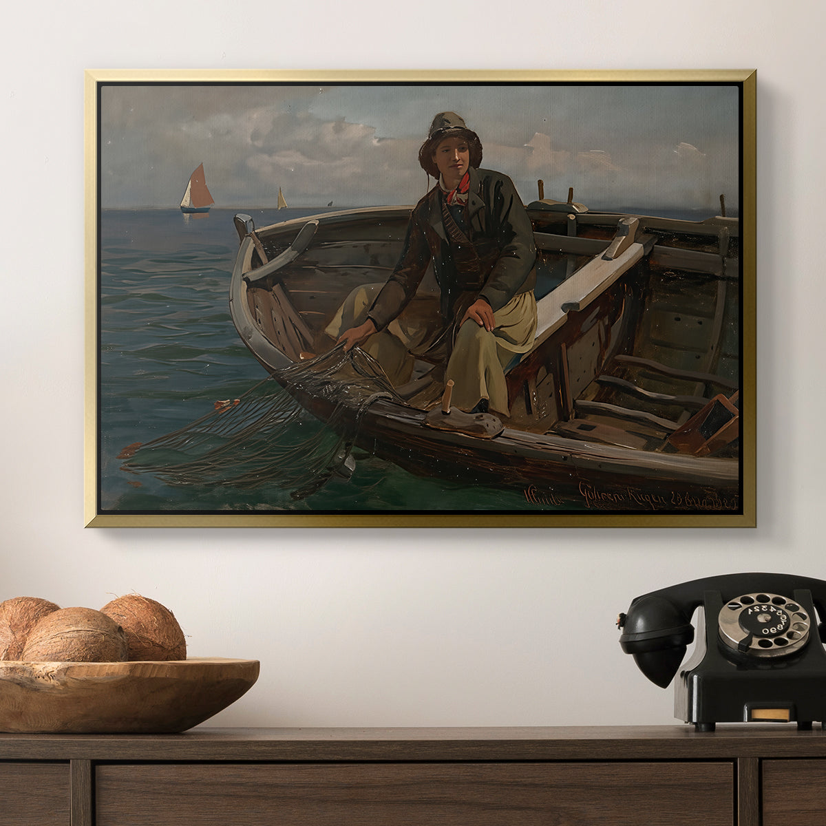 Fishermen from Rügen, 1882 - Floater Framed Canvas Print