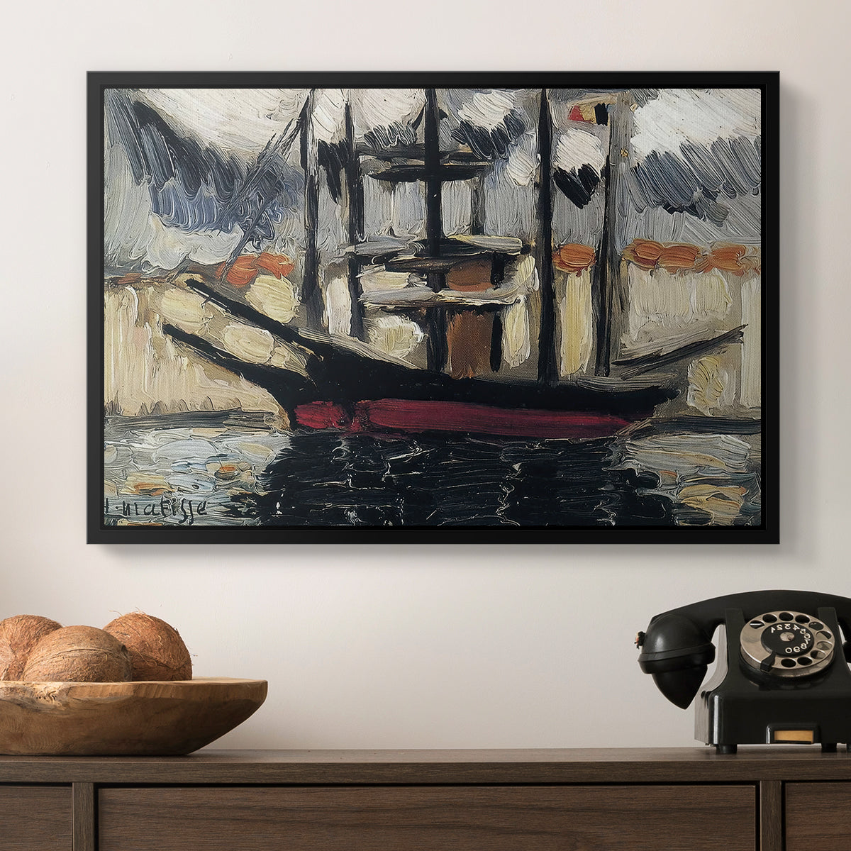 Two Boats Side by Side, Port of Marseilles, c. 1916 - Floater Framed Canvas Print