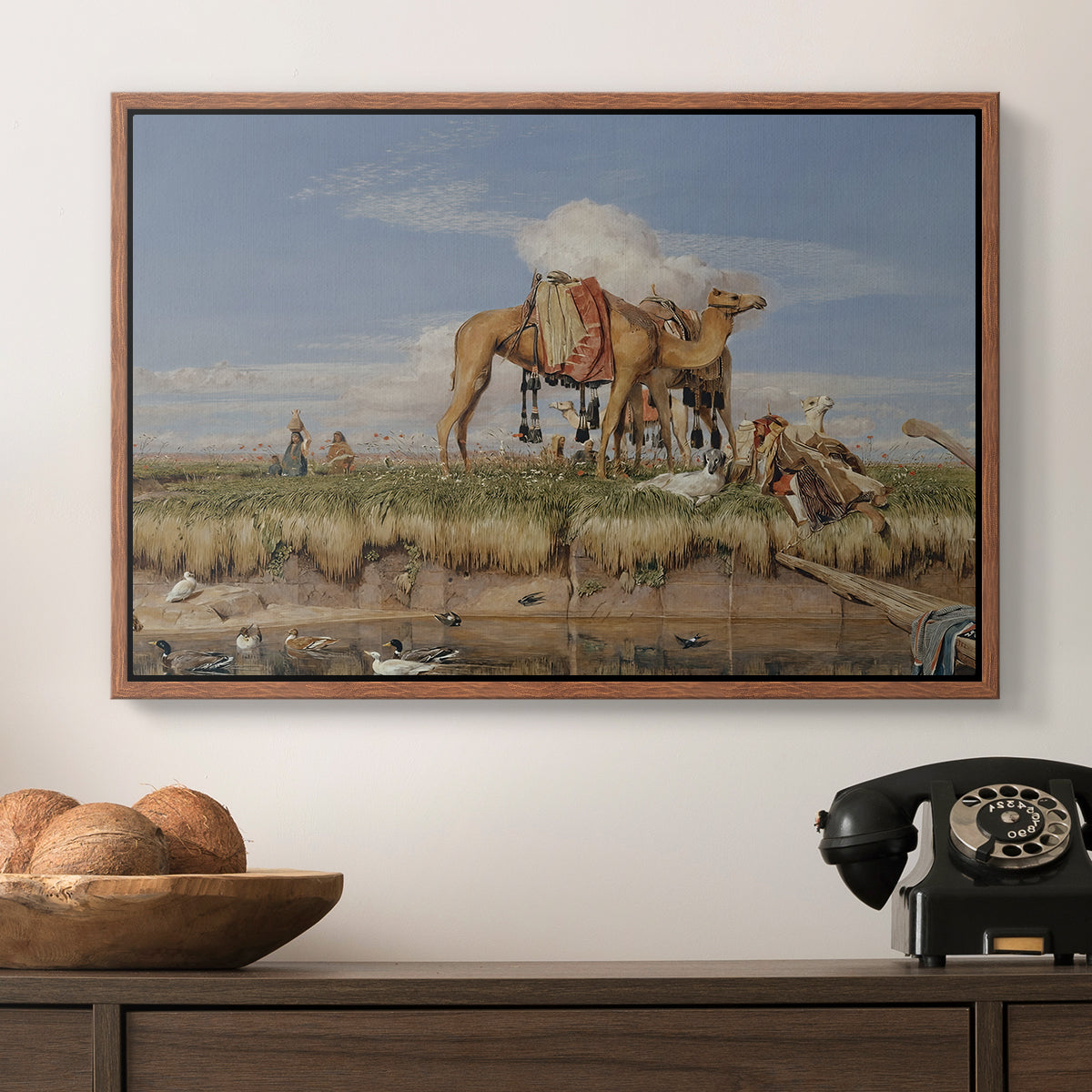 On the Banks of the Nile, Upper Egypt, 1876 - Floater Framed Canvas Print