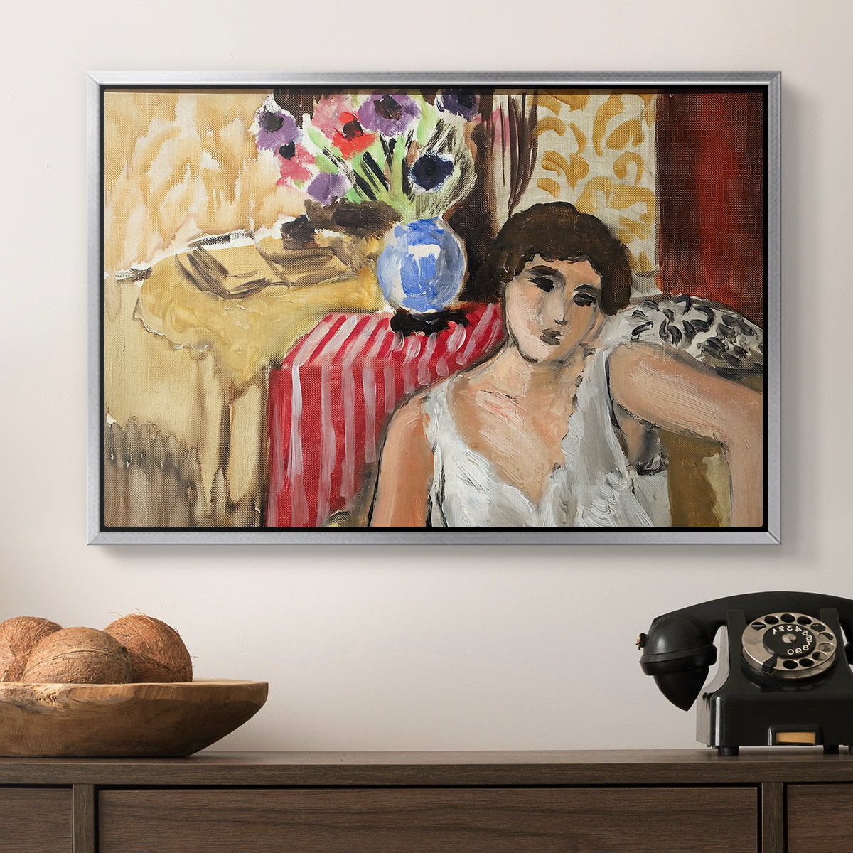 Woman Seated in an Armchair, c. 1920 - Floater Framed Canvas Print
