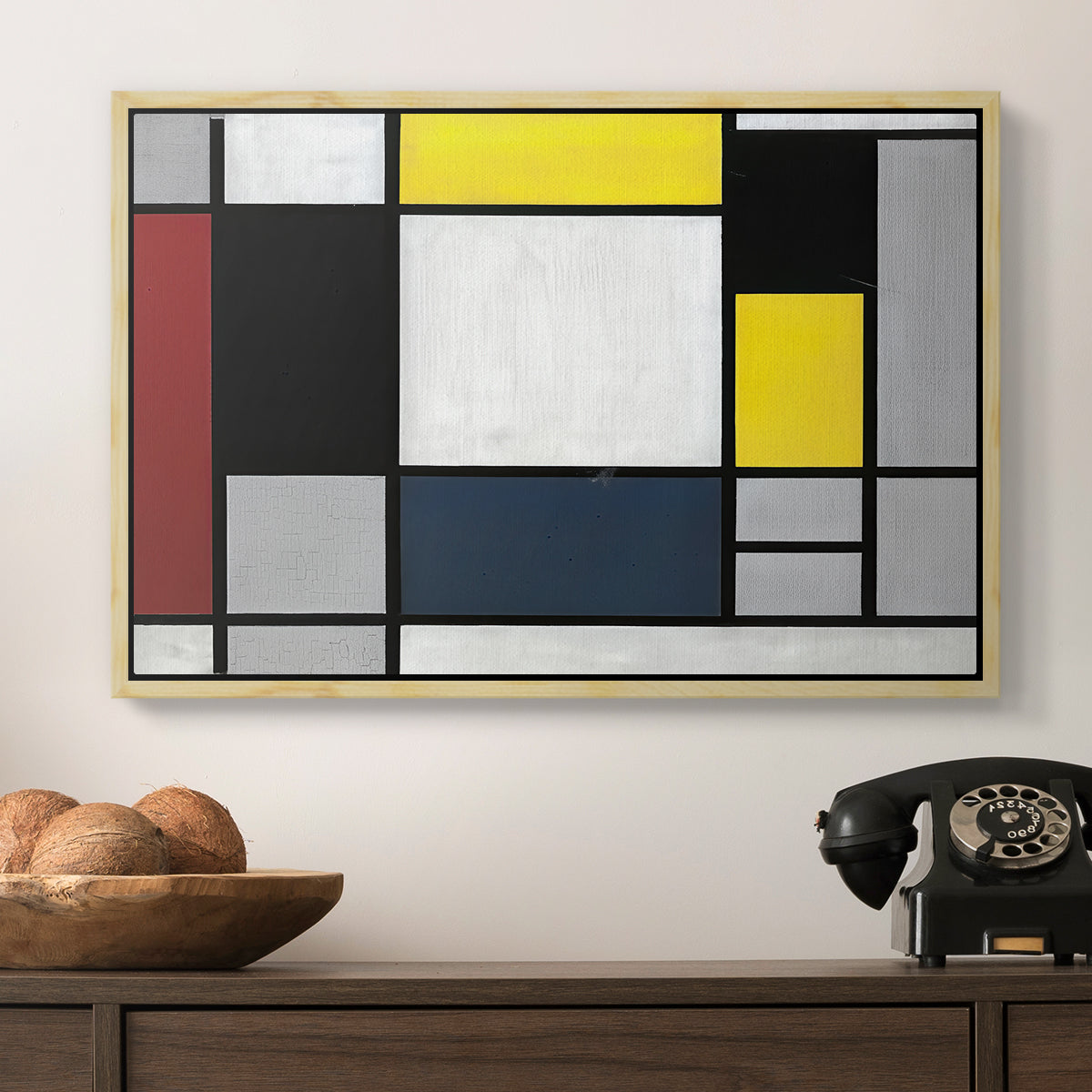 Composition with Yellow, Red, Black, Blue, and Gray, 1920 - Floater Framed Canvas Print