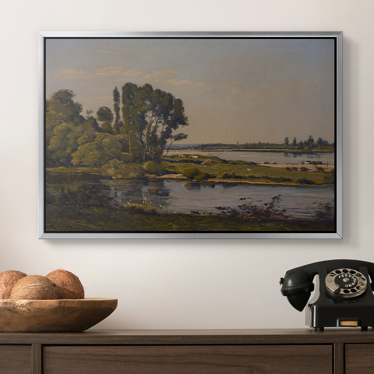 Landscape with a River, 1892 - Floater Framed Canvas Print