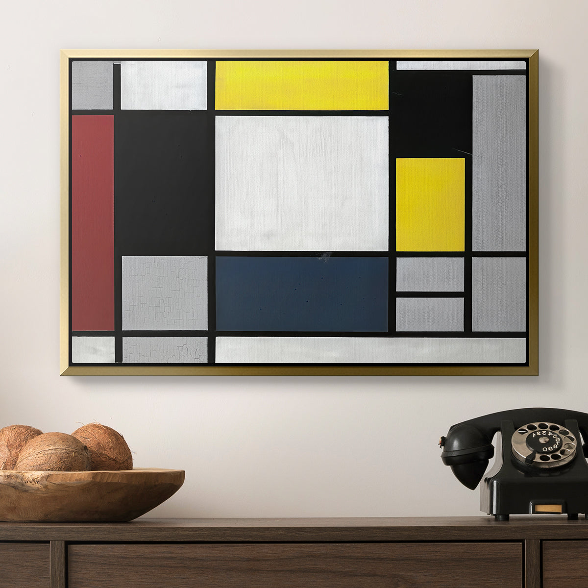 Composition with Yellow, Red, Black, Blue, and Gray, 1920 - Floater Framed Canvas Print
