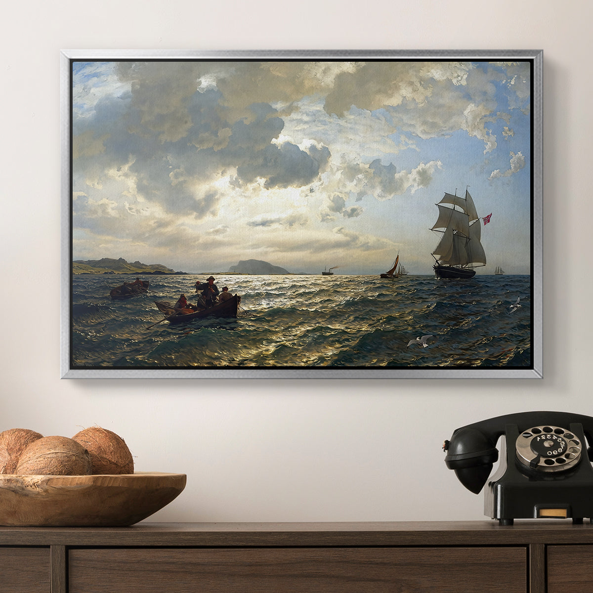 Fresh Breeze on the Norwegian Coast, 1876 - Floater Framed Canvas Print