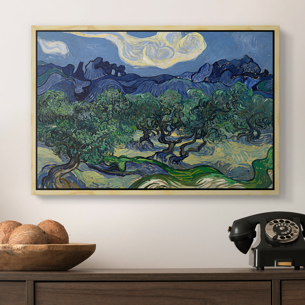 Olive Trees with the Alpilles in the Background, 1889 - Floater Framed Canvas Print