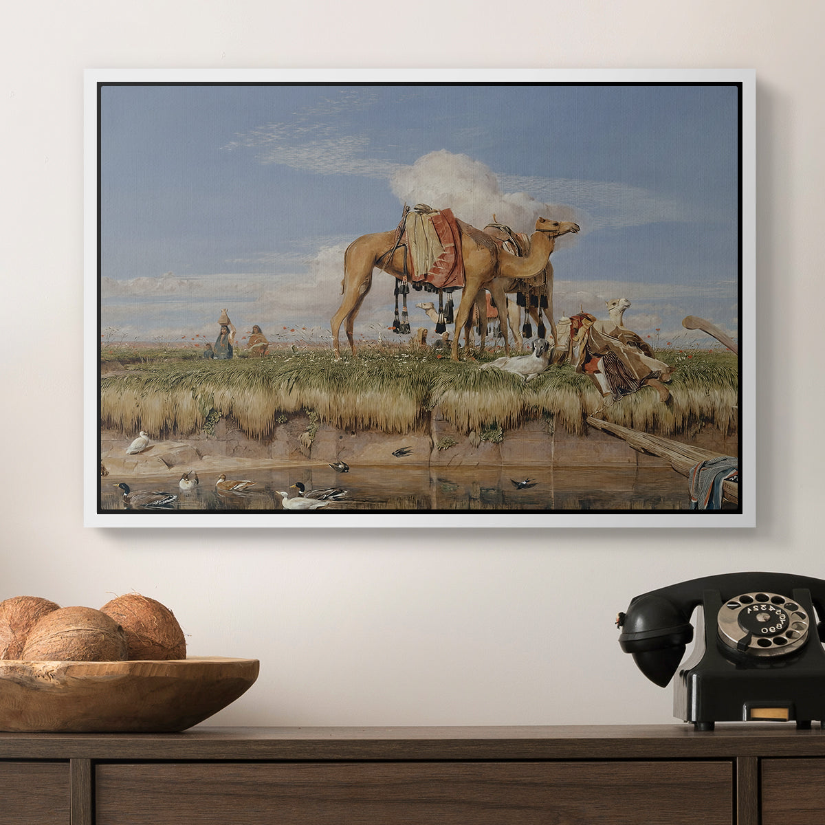 On the Banks of the Nile, Upper Egypt, 1876 - Floater Framed Canvas Print