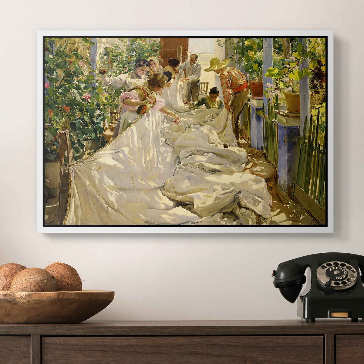 Sewing the Sail, 1896 - Floater Framed Canvas Print