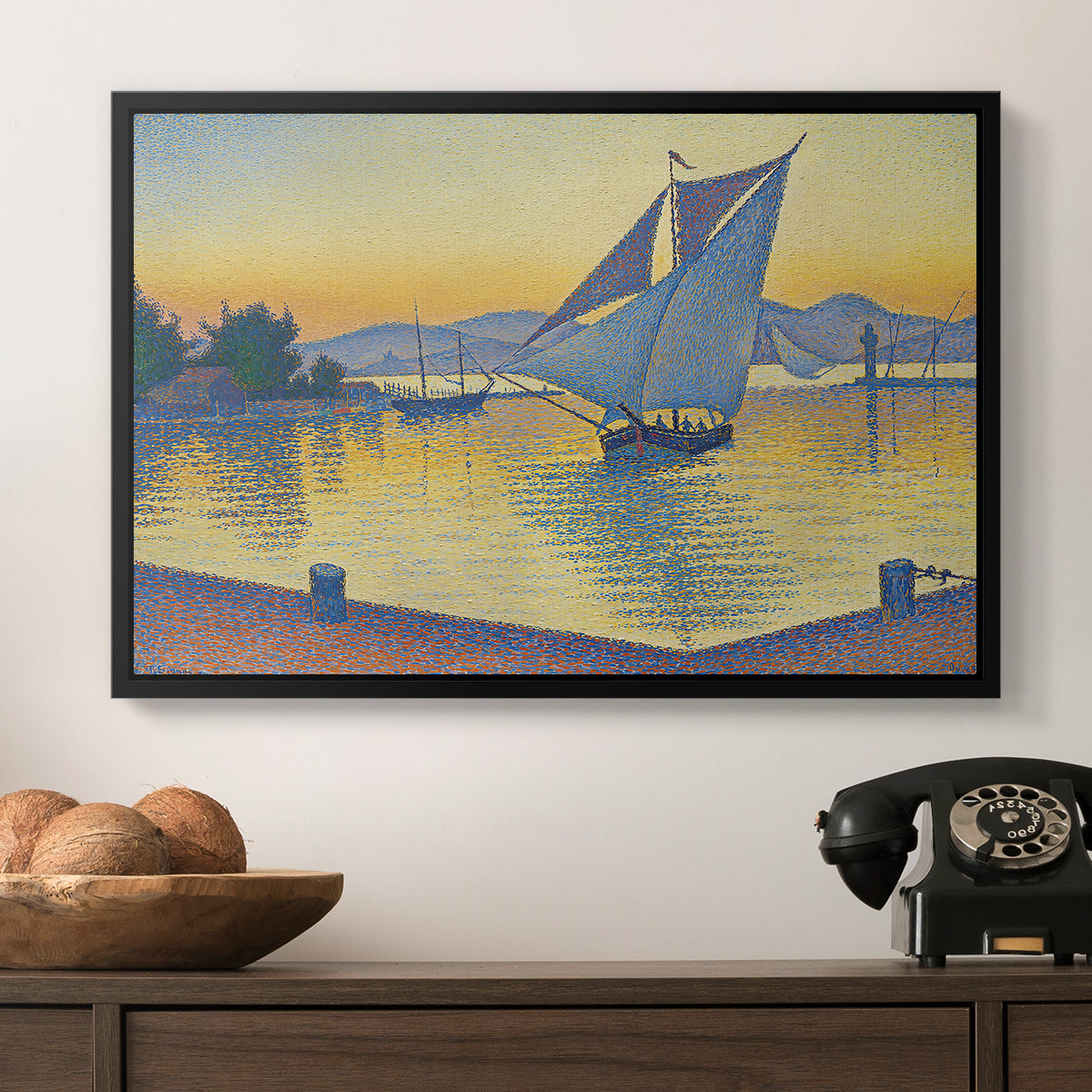 The Port at Sunset, Opus 236, Saint Tropez, 1892 - Floater Framed Canvas Print