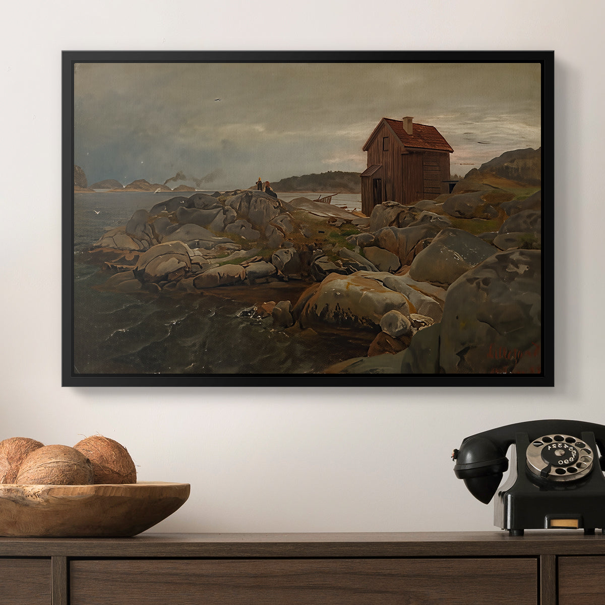 A Fisherman's Home, Lillesand, 1858 - Floater Framed Canvas Print