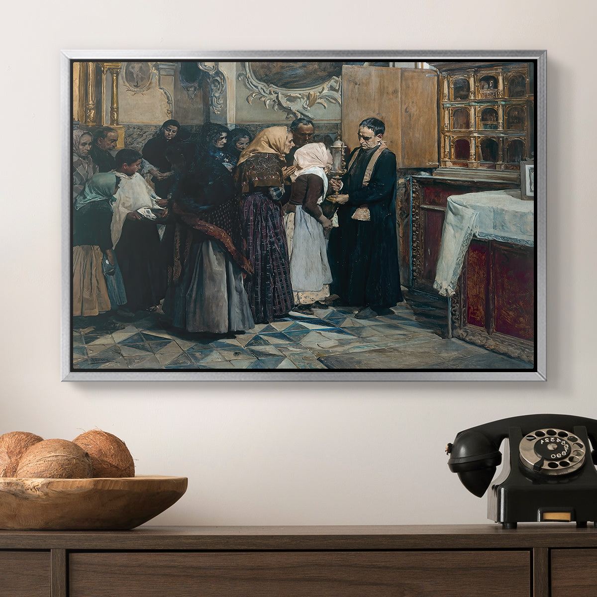 Kissing the Relic, 1893 - Floater Framed Canvas Print