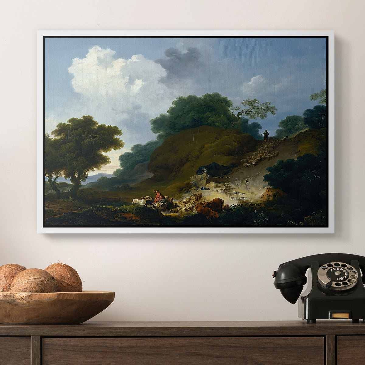 Landscape with Shepherds and Flock of Sheep, c. 1763-1765 - Floater Framed Canvas Print