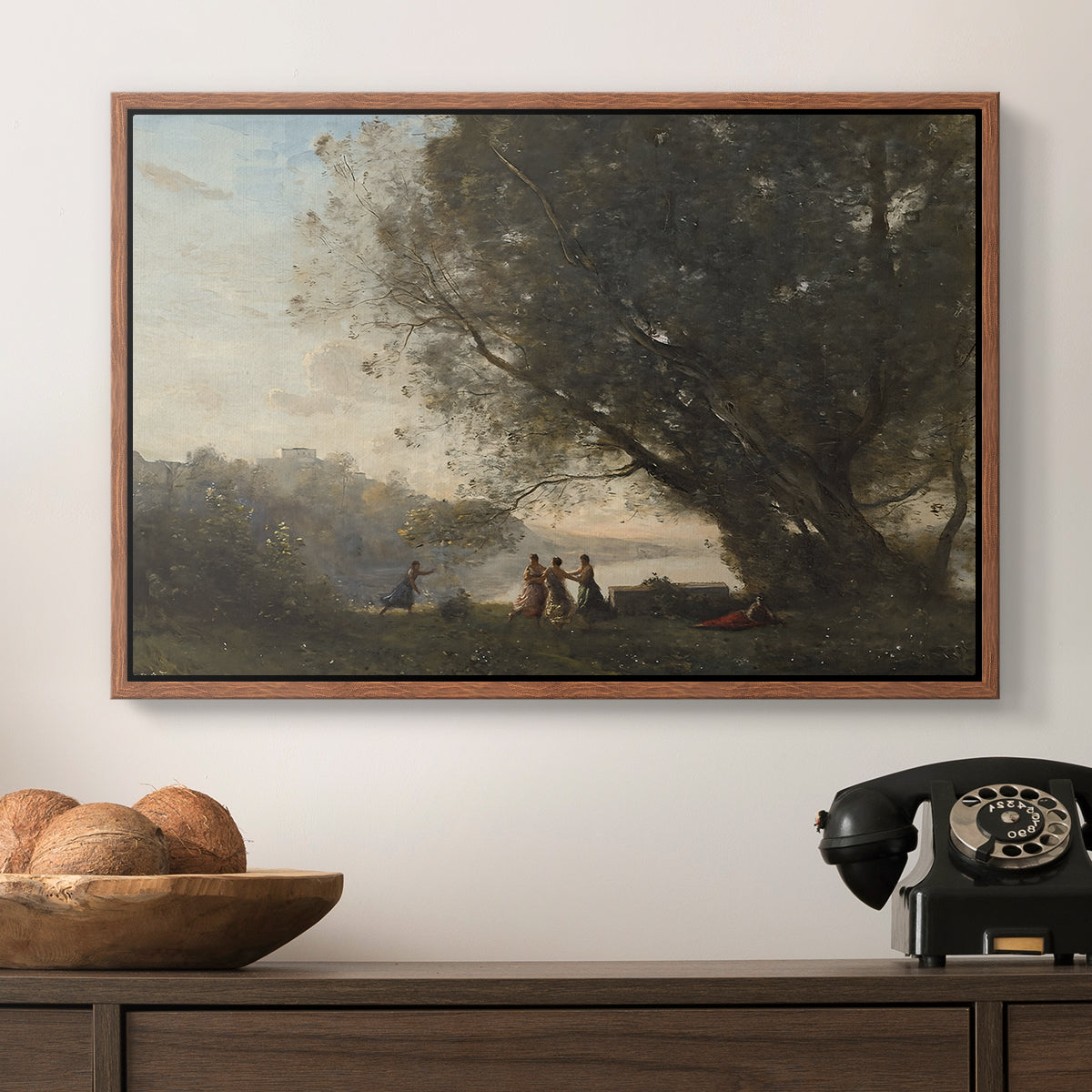 Dance Under the Trees at the Edge of the Lake, c. 1865-1870 - Floater Framed Canvas Print