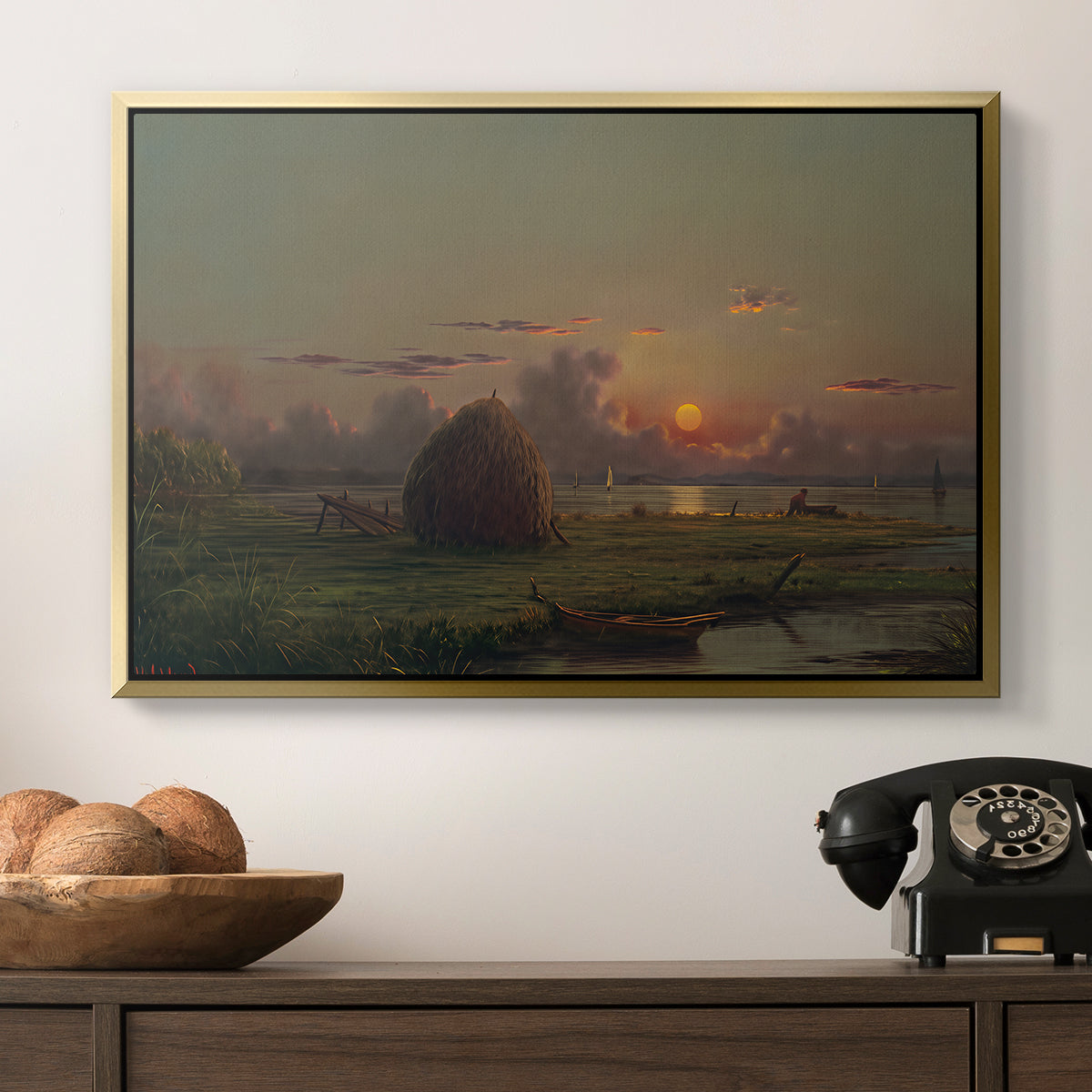 Haystack at Sunset, 1880 - Floater Framed Canvas Print