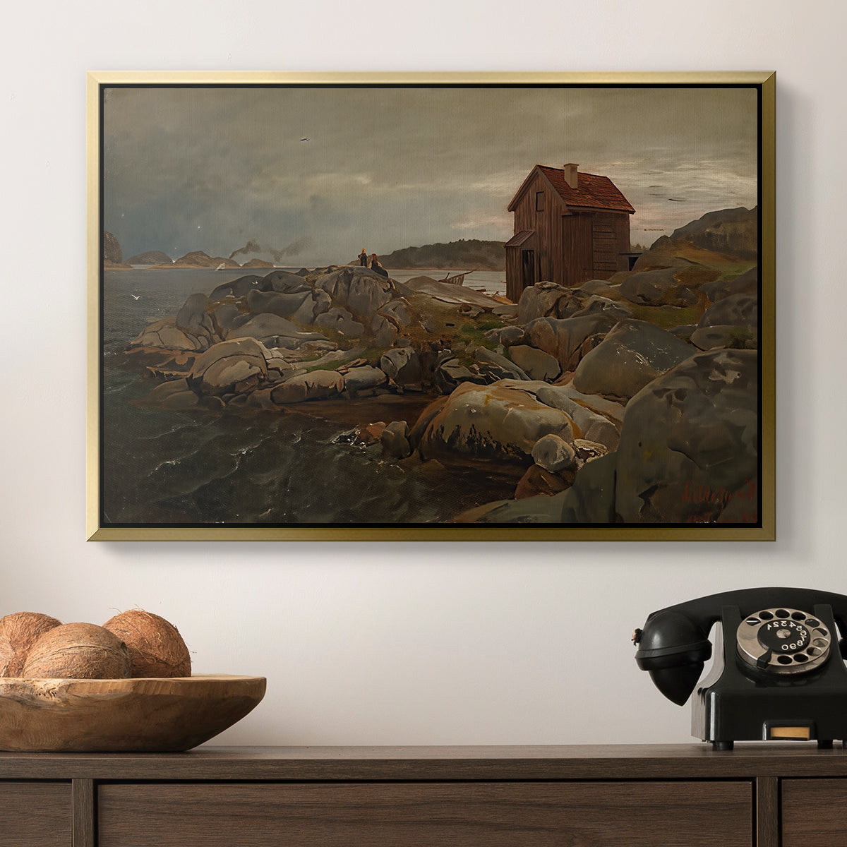 A Fisherman's Home, Lillesand, 1858 - Floater Framed Canvas Print