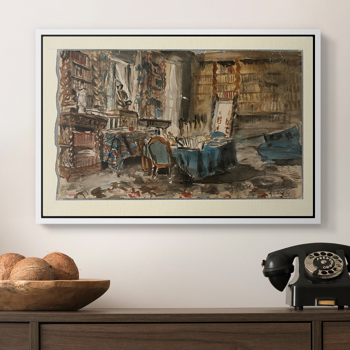 Cabinet de Flaubert à Croisset, 1874 - Floater Framed Canvas Print