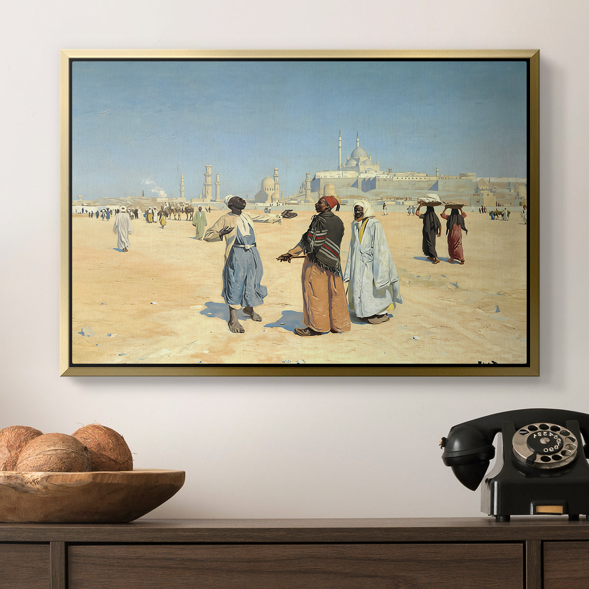 View from the Desert of Cairo with Citadel and Mamluk Tombs in the Background, c. 1889-1890 - Floater Framed Canvas Print
