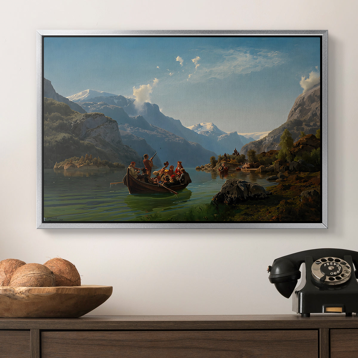 Bridal Procession on the Hardangerfjord, 1848 - Floater Framed Canvas Print