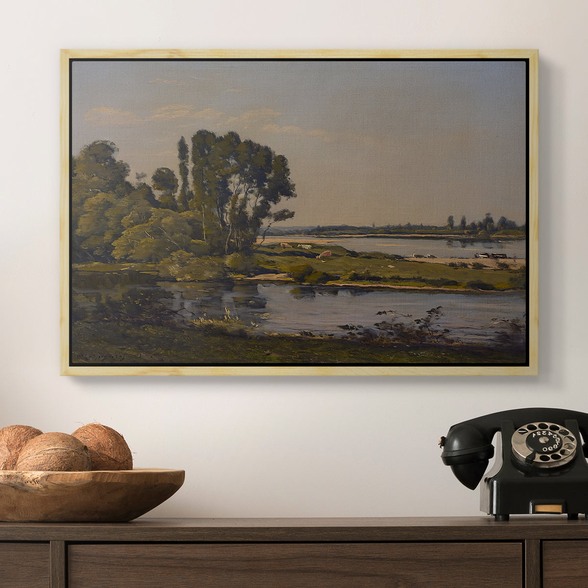 Landscape with a River, 1892 - Floater Framed Canvas Print
