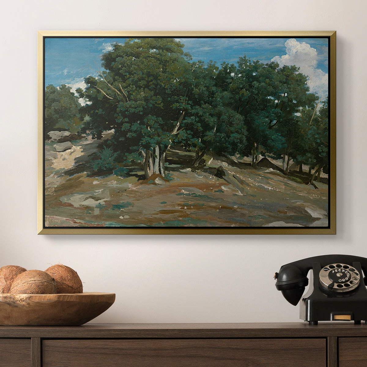 Fontainebleau: Oak Trees at Bas-Bréau, c. 1830-1835 - Floater Framed Canvas Print