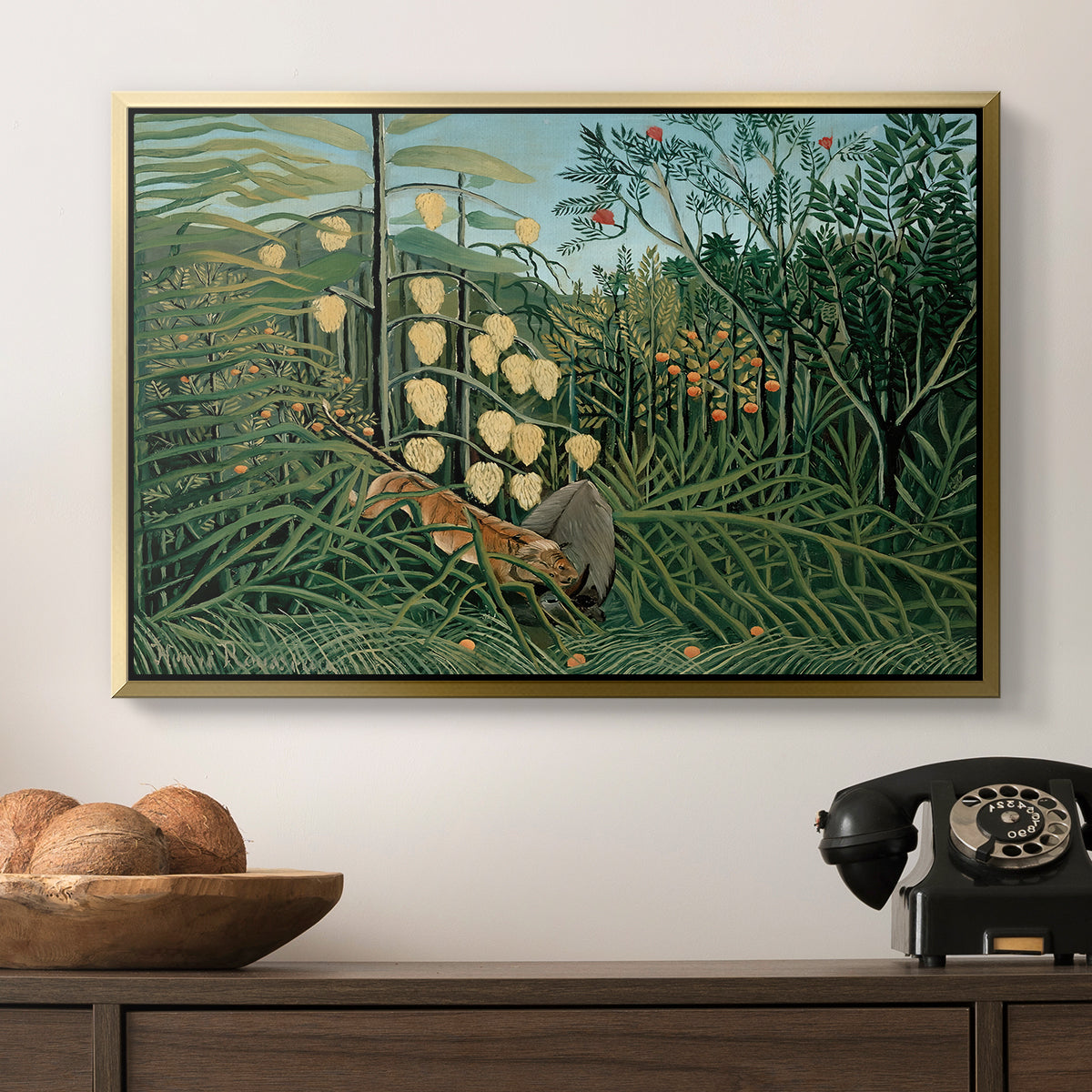 Fight Between a Tiger and a Buffalo, 1908 - Floater Framed Canvas Print