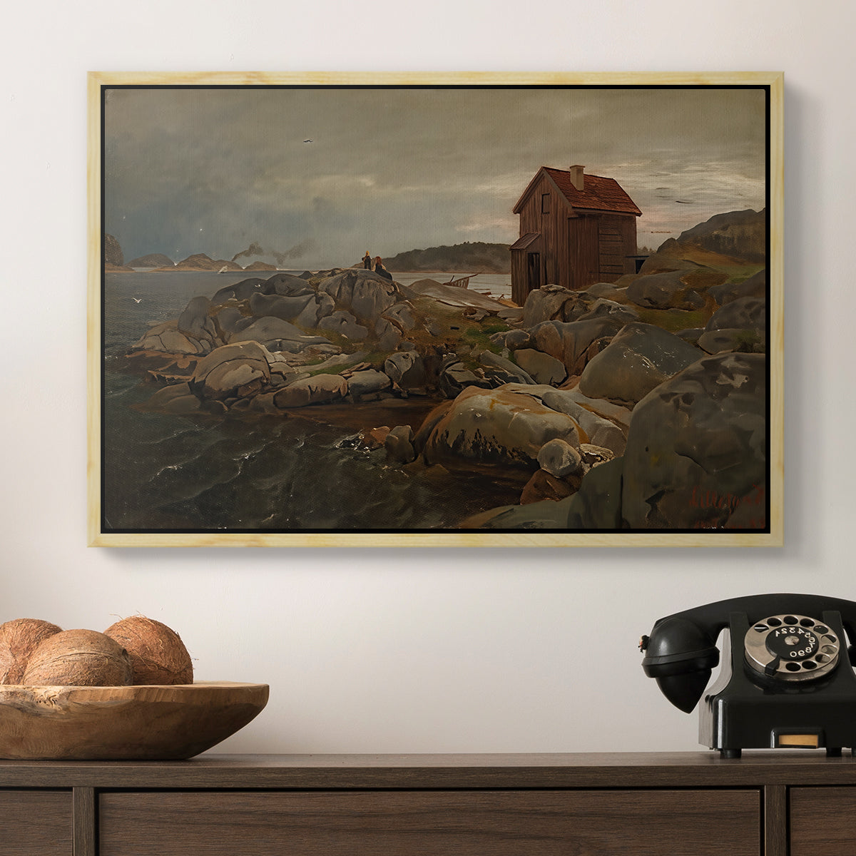A Fisherman's Home, Lillesand, 1858 - Floater Framed Canvas Print