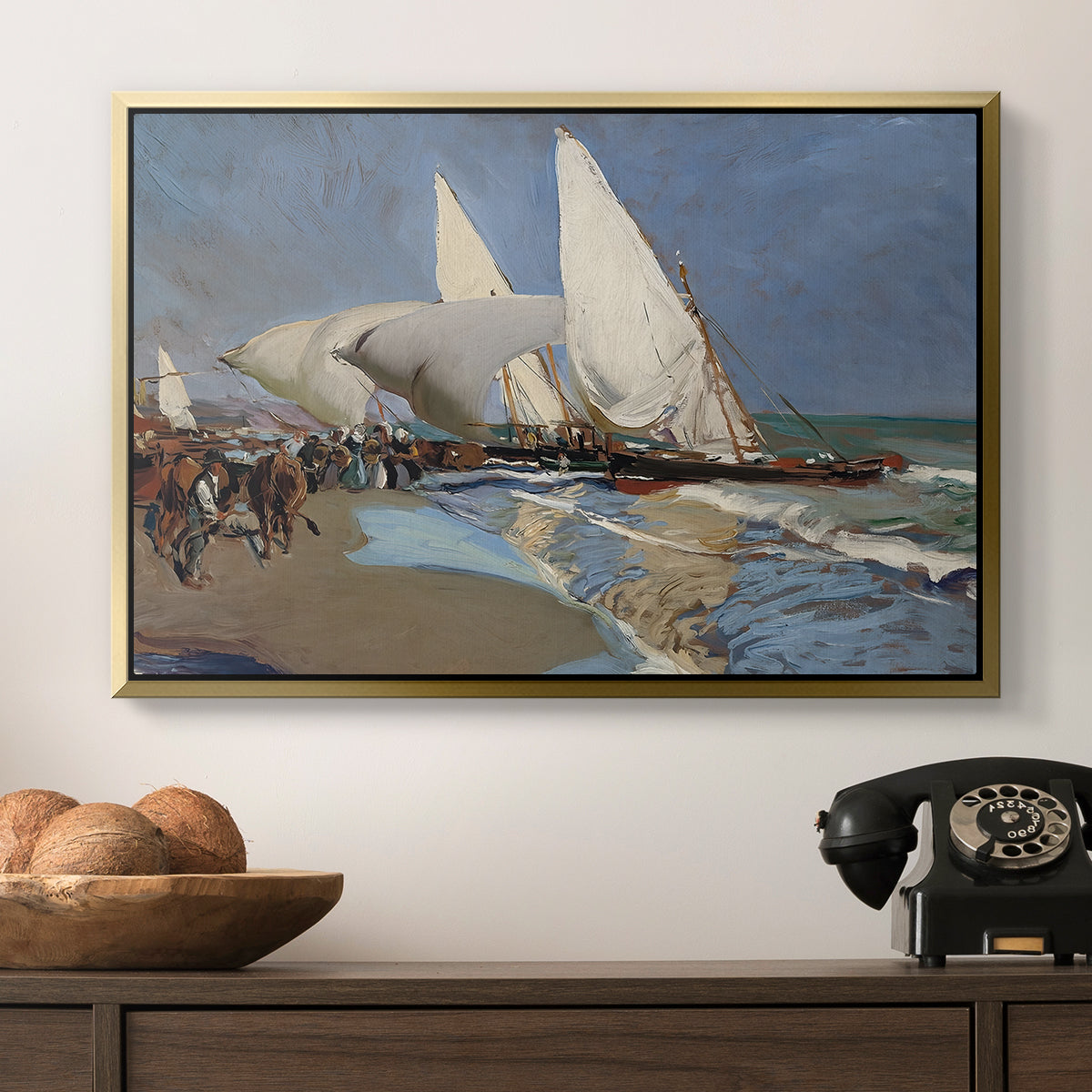 The Beach at Valencia, 1908 - Floater Framed Canvas Print