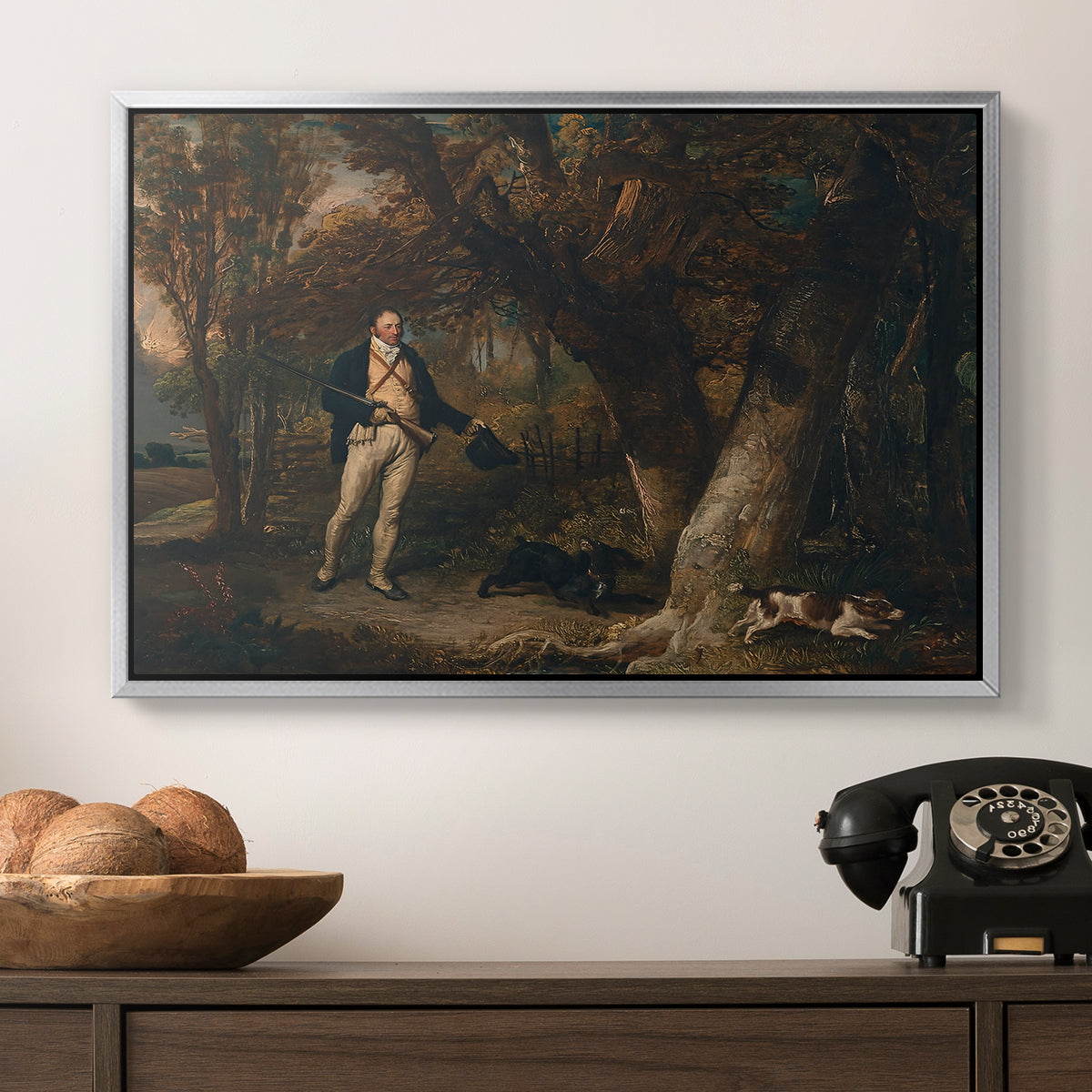The Reverend Thomas Levett and Favourite Dogs, Cock-Shooting, 1811 - Floater Framed Canvas Print