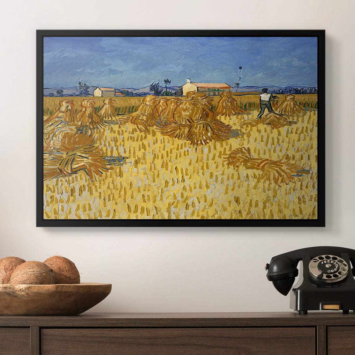 Wheat Field with Sheaves (Harvest in Provence), 1888 - Floater Framed Canvas Print